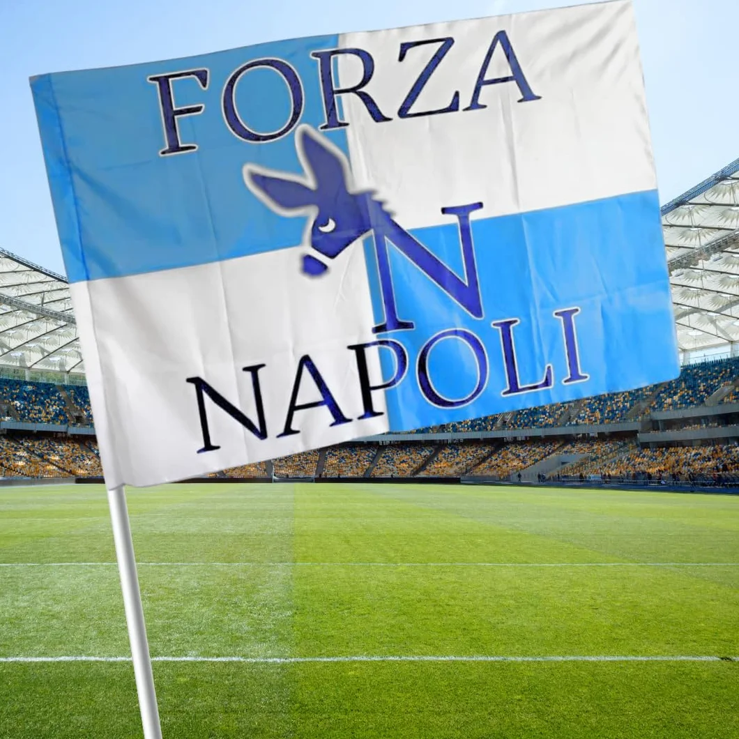 Drapeau Napoli 90 x 150 cm avec boucle pour tige + Collier Napoli 89 x 8 cm – Fan Championnat de Football