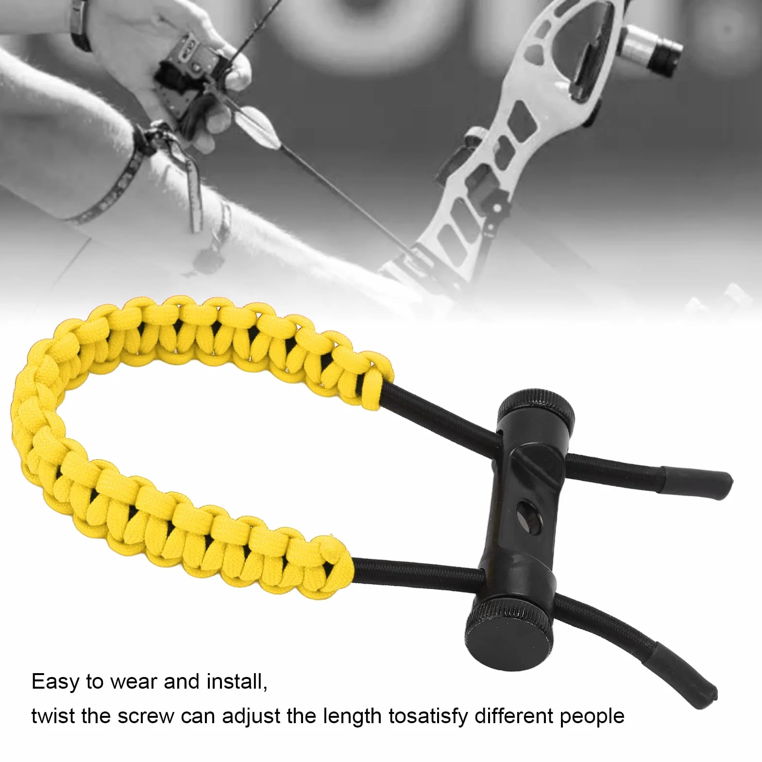 Élingues de Poignet d'Arc à Poulies Réglable, Corde de Dragonne Durable pour Tir à l'Arc (Jaune)