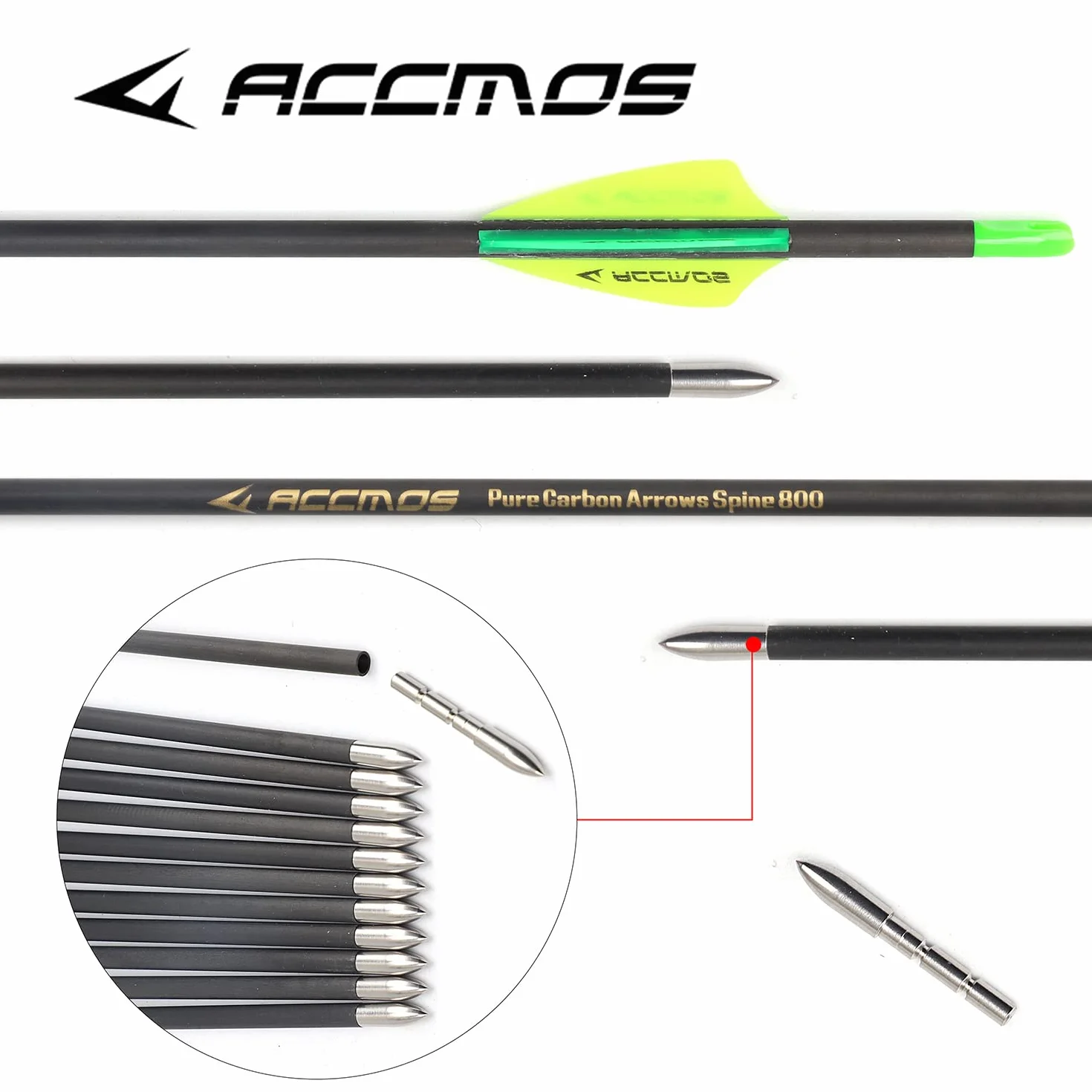 ACCMOS 800-Spine Flèche 30-Pouces Carbone Chasse Arc à Poulies Adulte Jeunesse Tir à l’Arc 12pcs