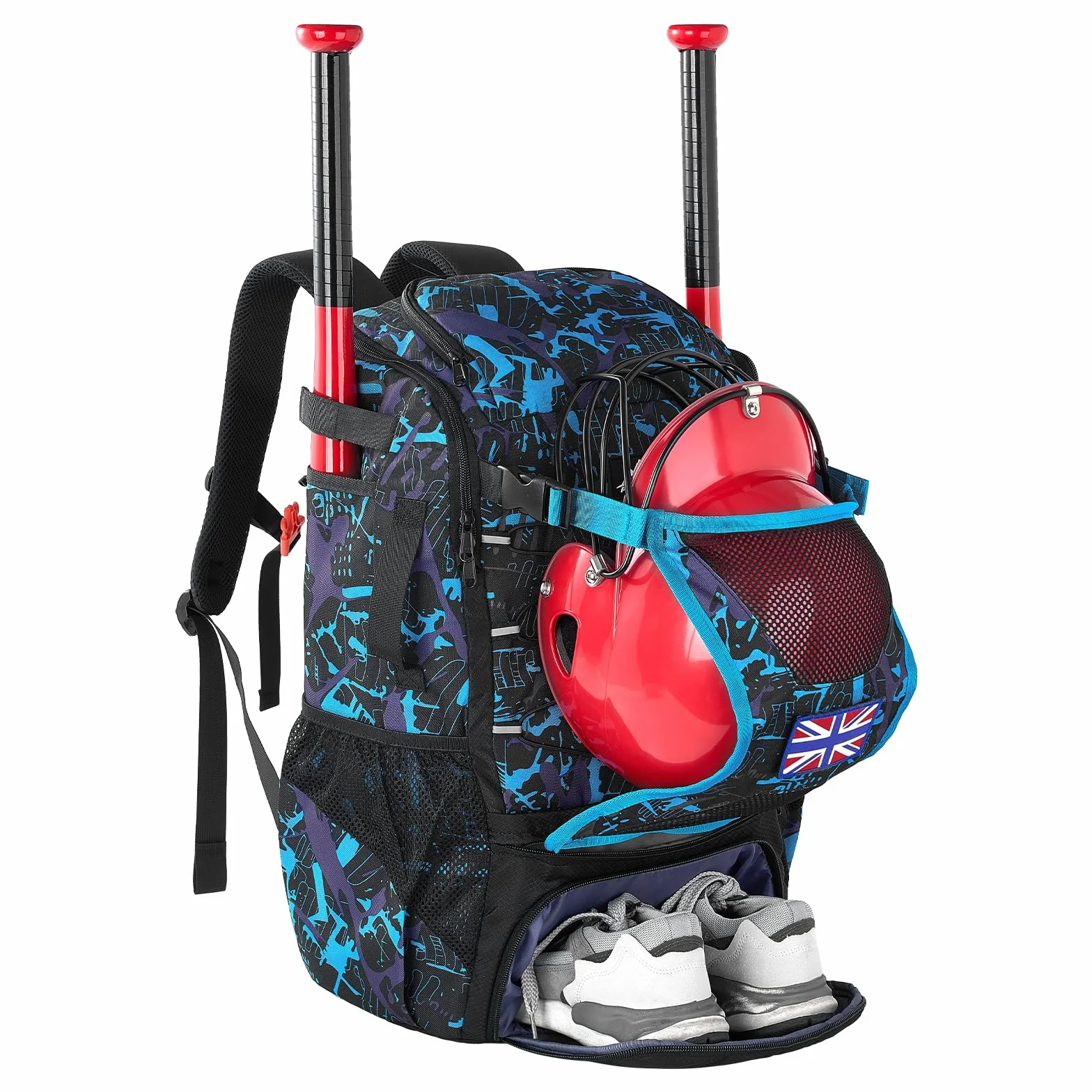 Power King 45L Youth Baseball Bat Bag Large Capacity Backpack with Shoe Compartment Fence Hook Helmet Holder