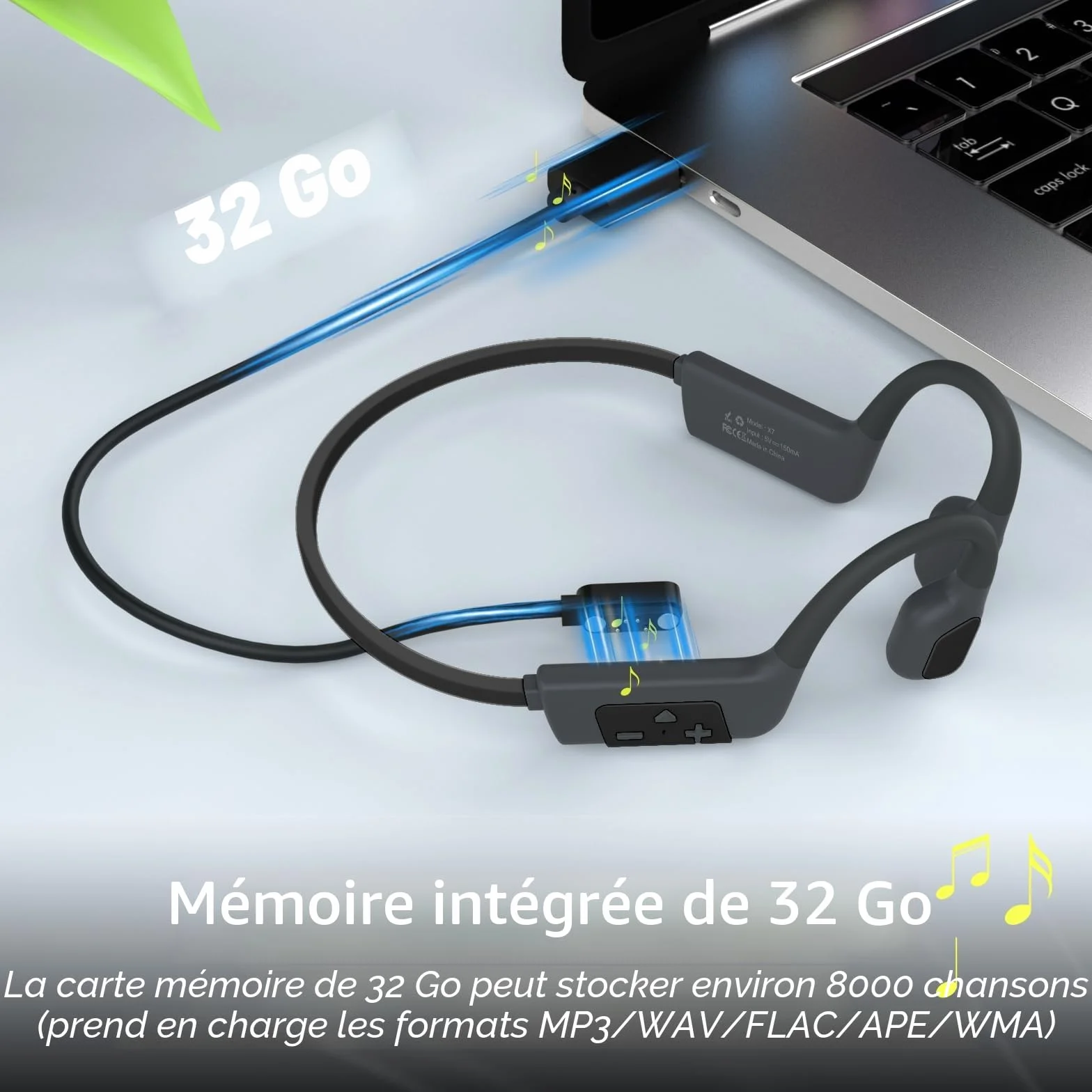 IFECCO Casque Conduction Osseuse Natation IP68 Bluetooth 5.4 Oreille Ouverte avec Micro Lecteur MP3 32 Go