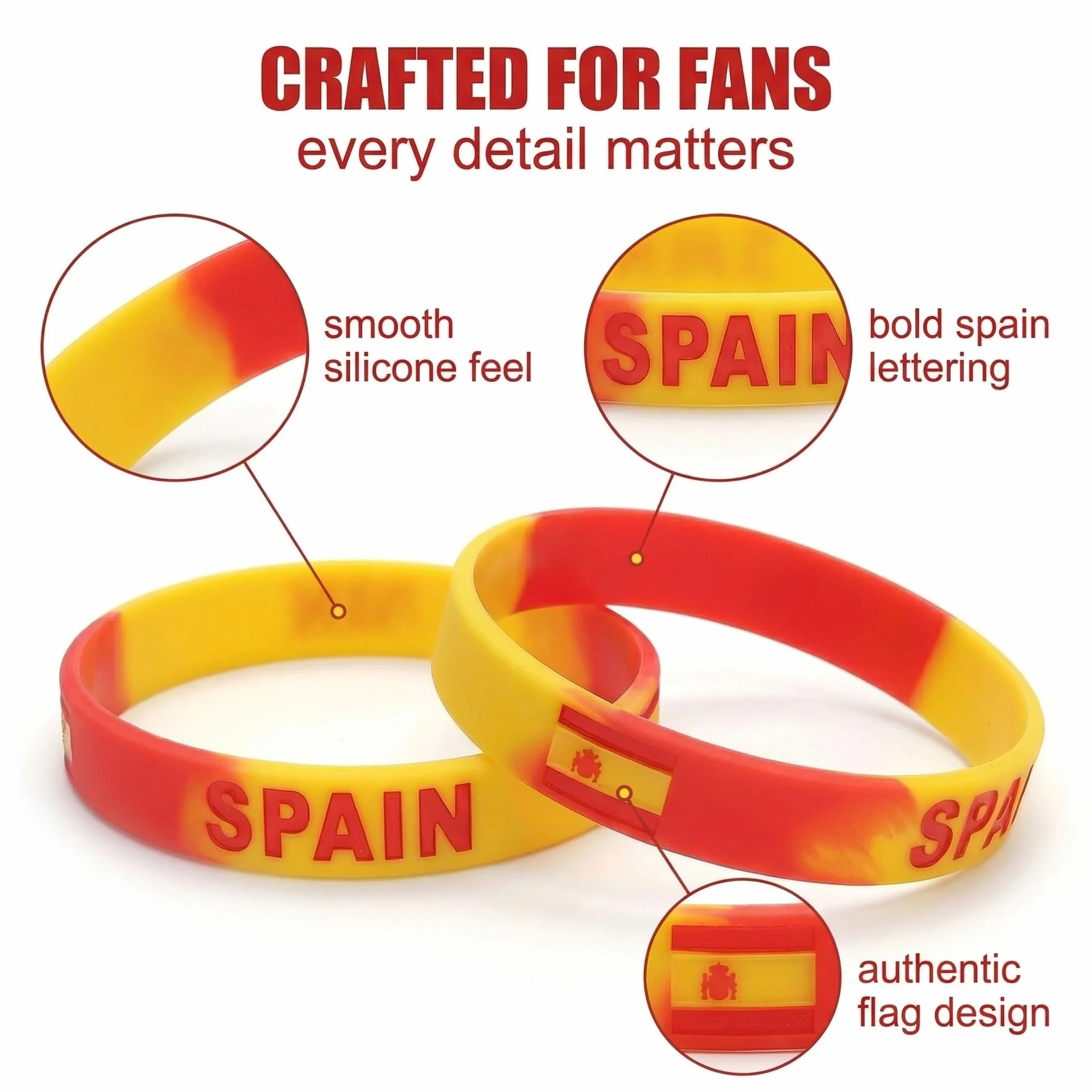 Bracelets Espagne Silicone Lot de 3 Rouge Drapeau Espagnol 20cm Accessoire Football