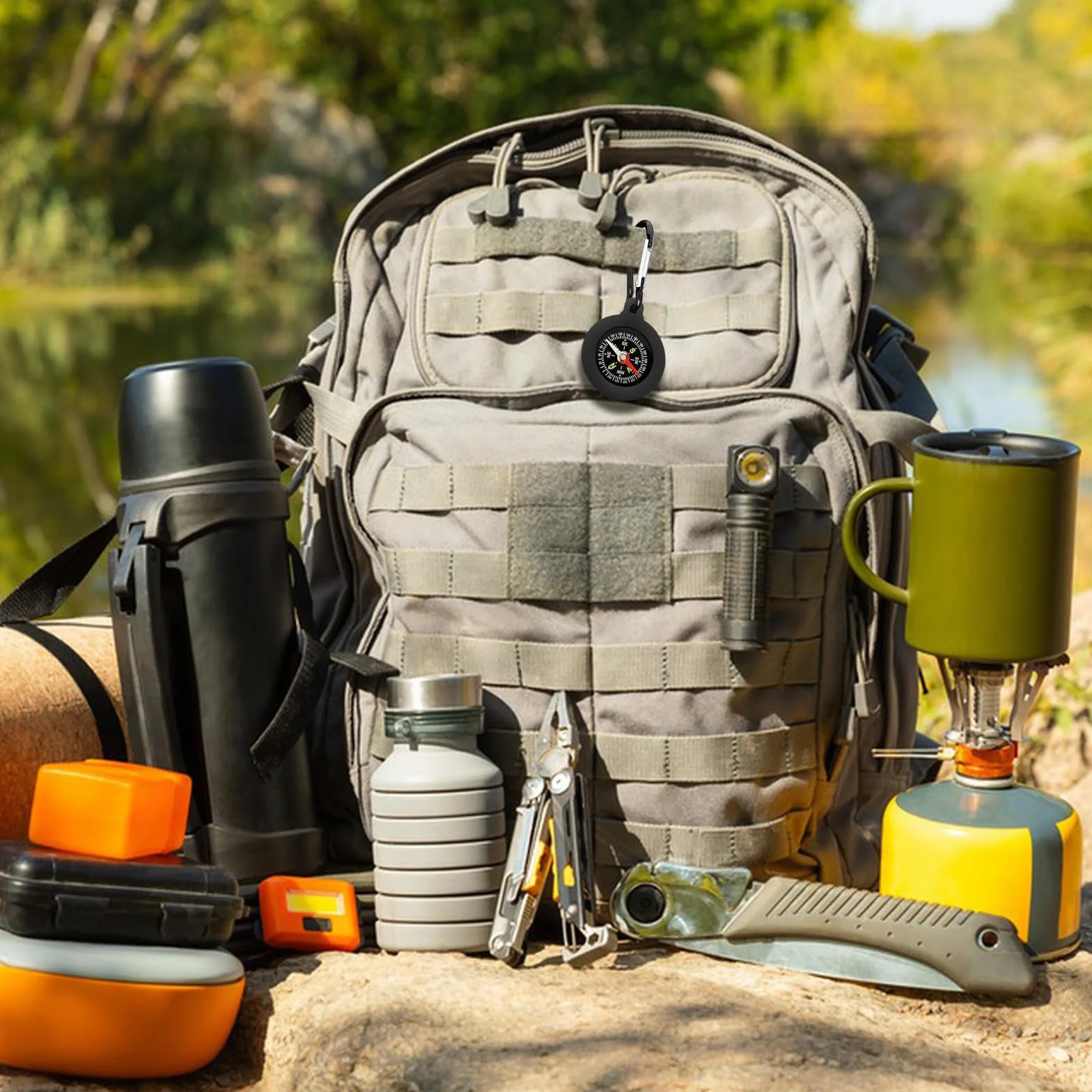 Mousqueton Multifonction avec Boussole, Mini Kompass Kinder, Boussole Enfant Portable pour Randonnée Camping