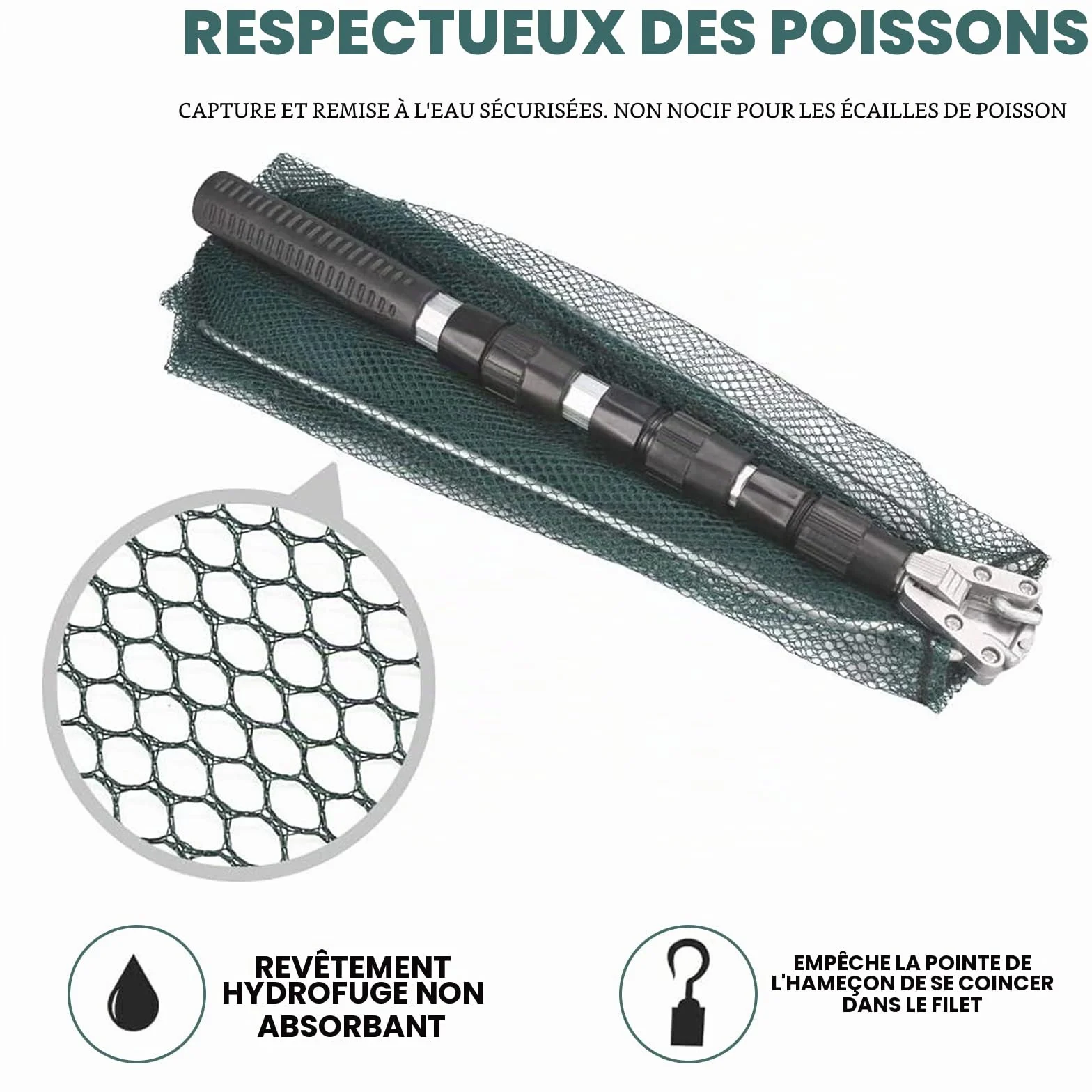 KK'S GLAMS Épuisette de pêche télescopique pliable 1,5 m alliage d'aluminium