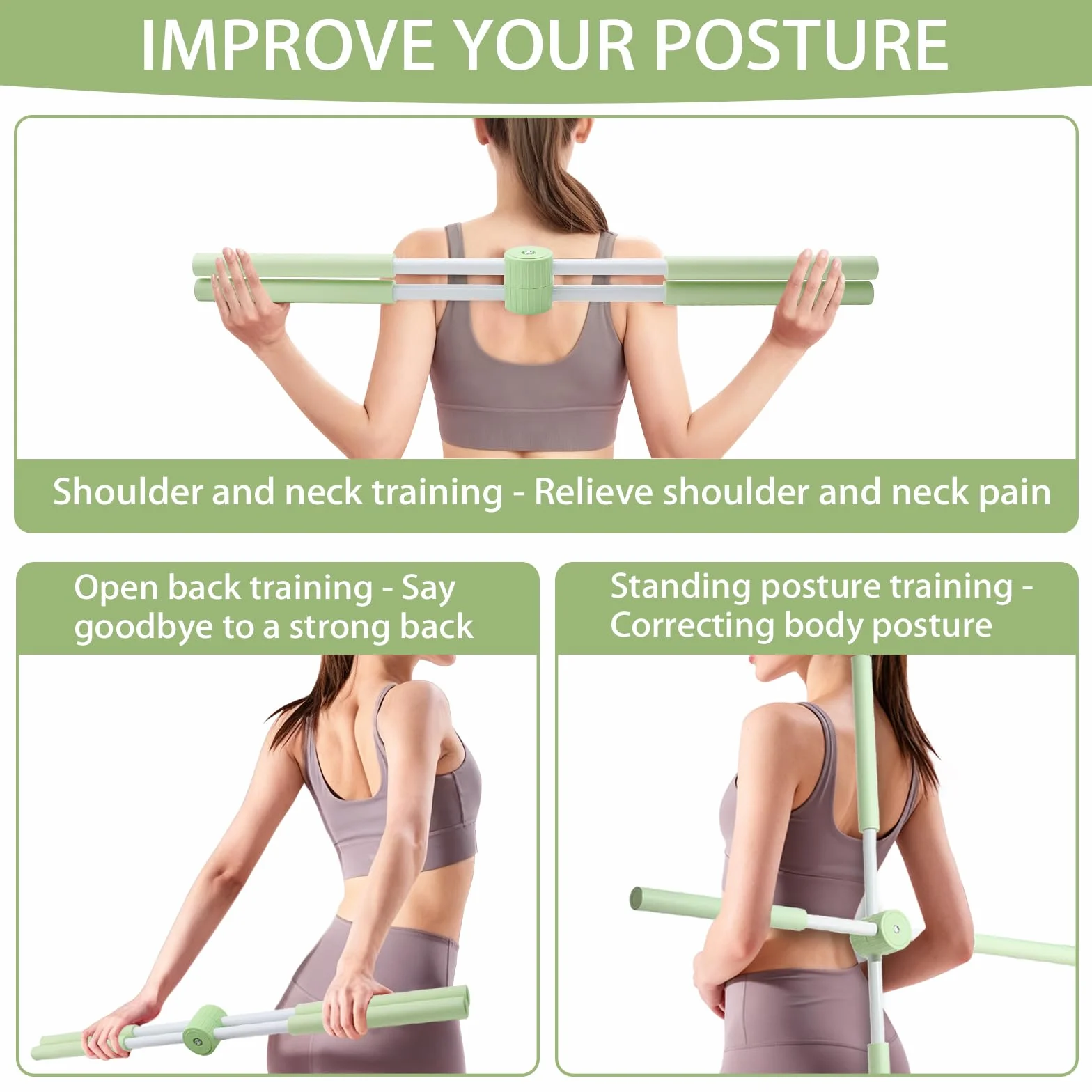 Bâton de Yoga pour Correction de Posture – Correcteur de Bosse, Dos et Cou, Entraînement Complet du Corps