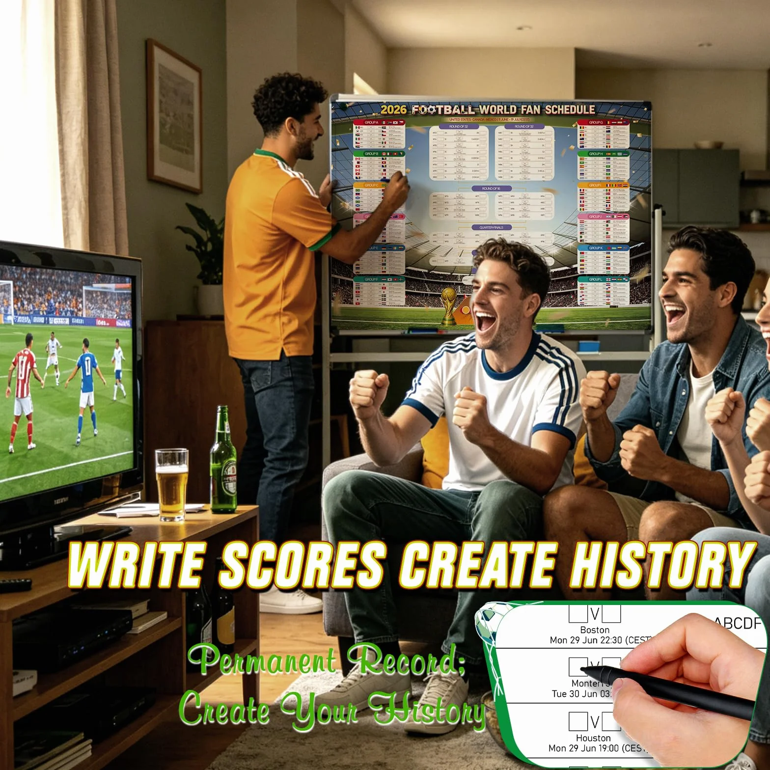 WALLFID 98x70cm Affiche Calendrier Coupe du Monde 2026, Heure Europe Centrale, Decoration Murale