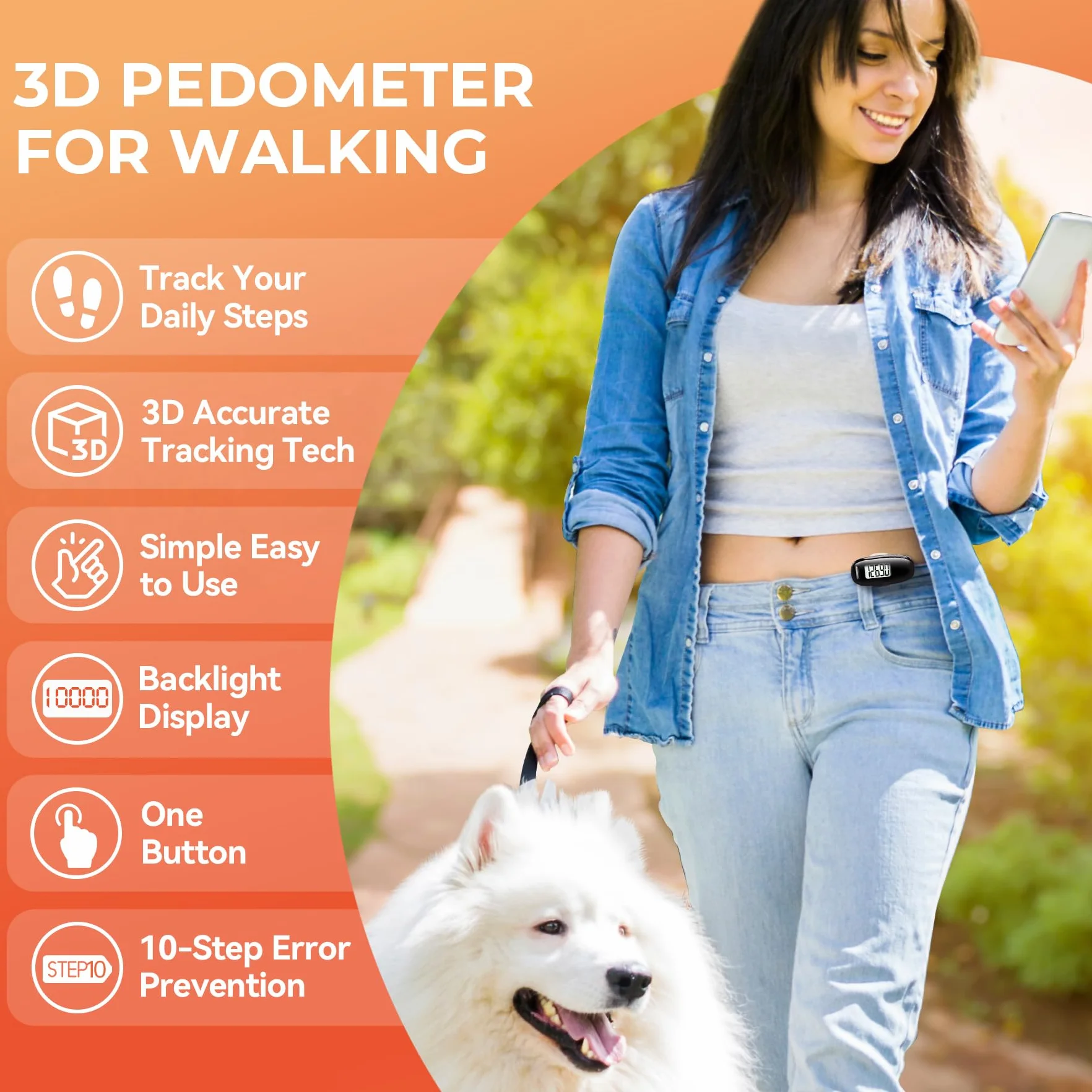 Podomètre 3D compteur de pas rechargeable USB avec clip sangle amovible rétroéclairage précis
