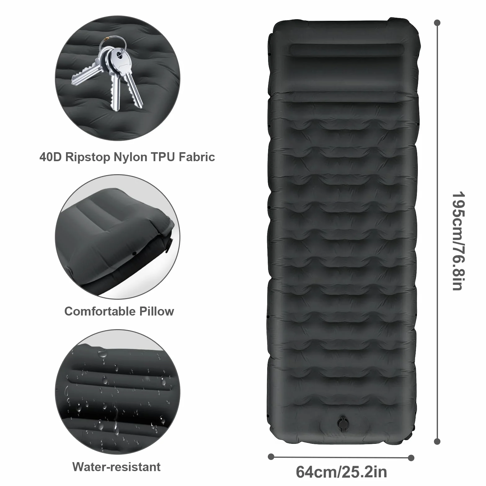 Matelas Camping Autogonflant 12 cm Épaisseur Compact Ultraléger Pompe à Pied Oreiller Imperméable Randonnée Voyage