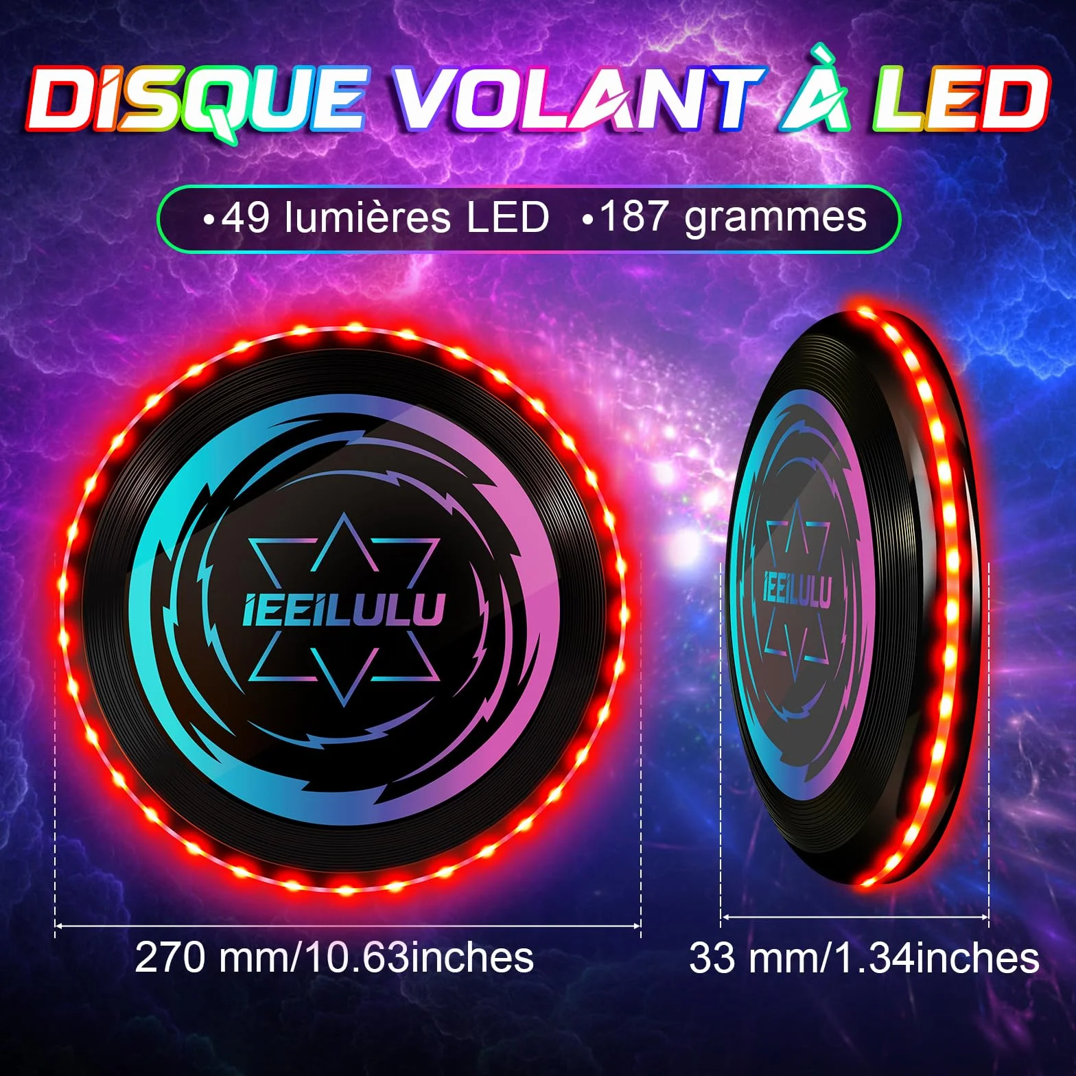 Disque Volant Lumineux LED 49 Lumières, Ultimate Frisbee Réutilisable pour Adultes Enfants Plage Pelouse