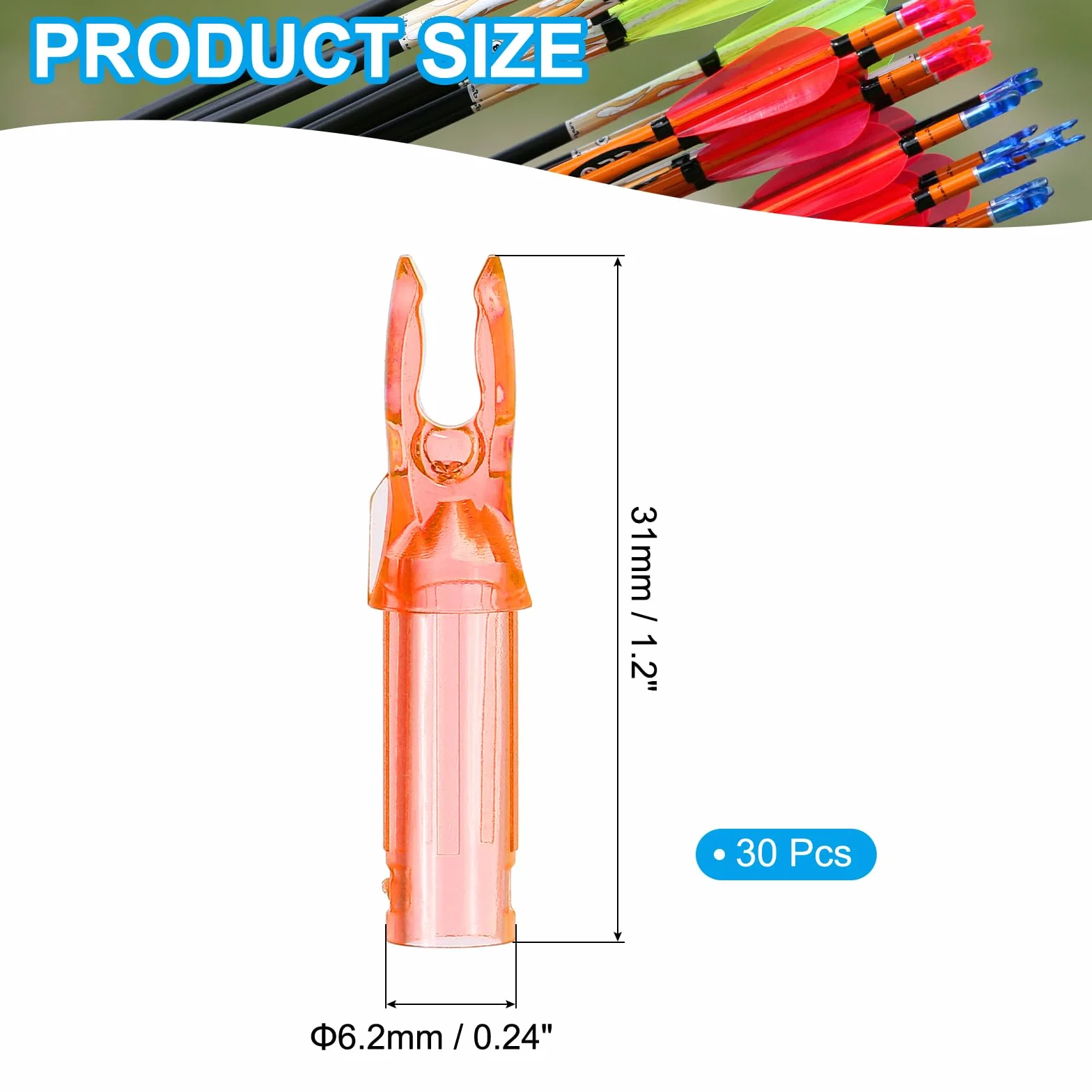 QUARKZMAN Encoches De Flèches en Plastique .244" 6.2mm pour Flèches en Carbone Arc À Poulies Chasse Tir Lot de 30