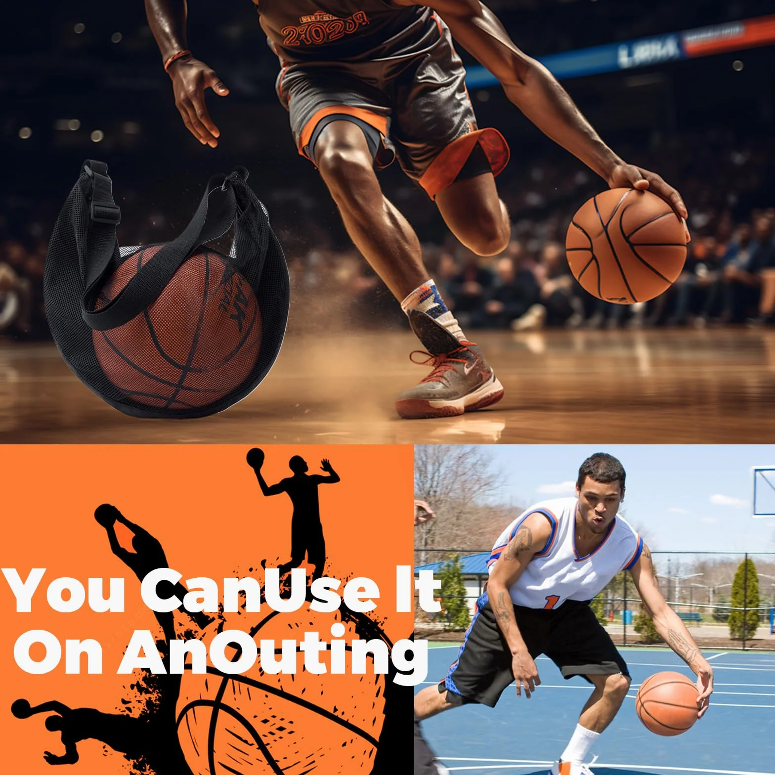 Sac à Dos de Basketball avec Poche Filet et Mousqueton