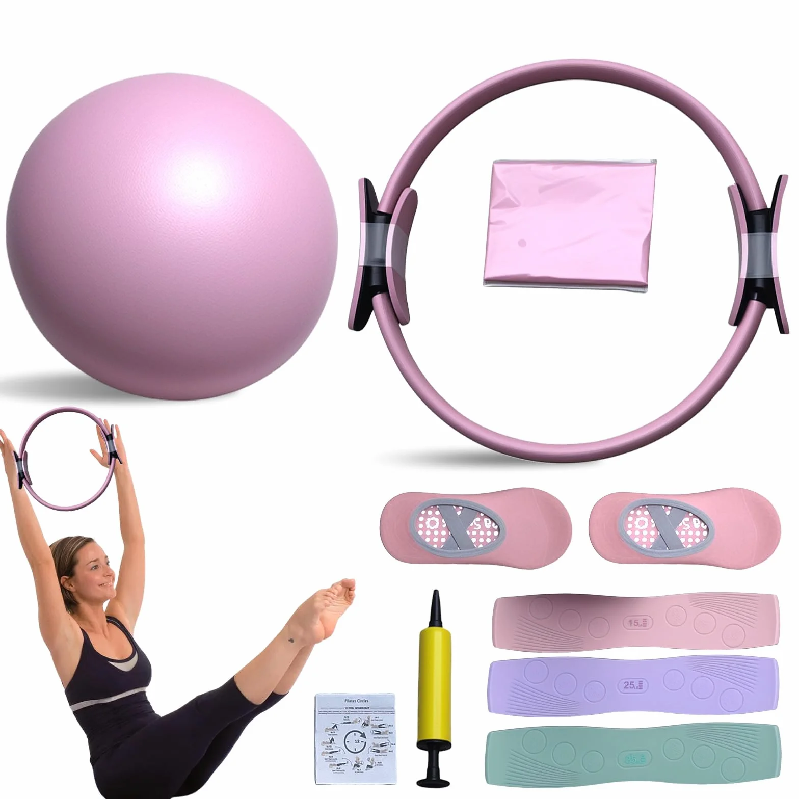 Kit de Pilates Essential avec Anneau, Bandes de Résistance, Balle et Chaussettes