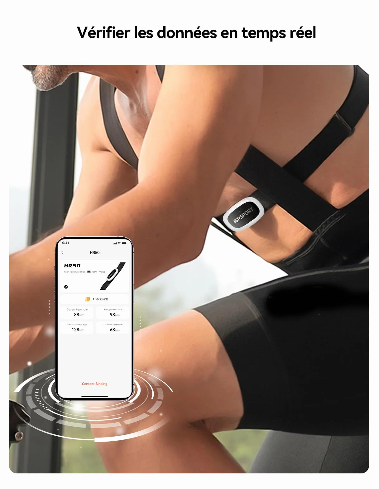 iGPSPORT HR50 Cardiofrequencemetre IPX7 Bluetooth Ant+ Ceinture Cardio Cyclisme Course Yoga