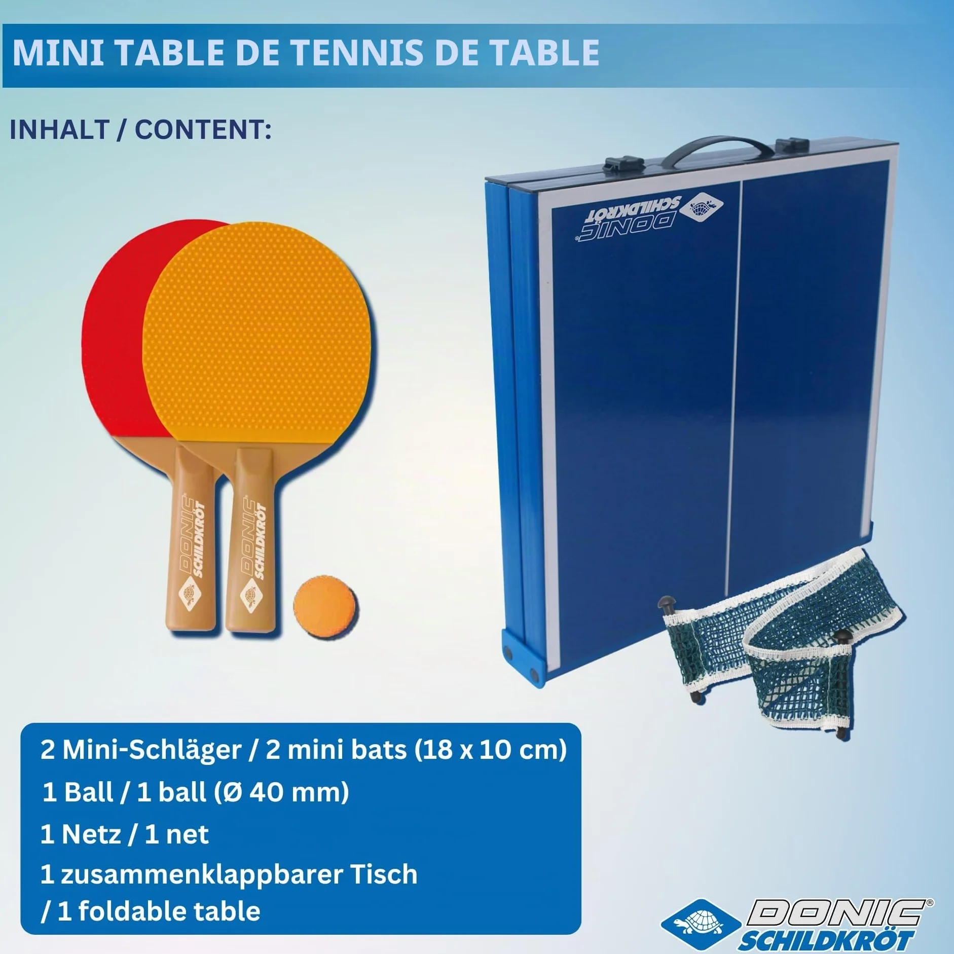 Donic-Schildkröt Mini Table de Ping-Pong Pliable avec 2 Raquettes et 1 Balle