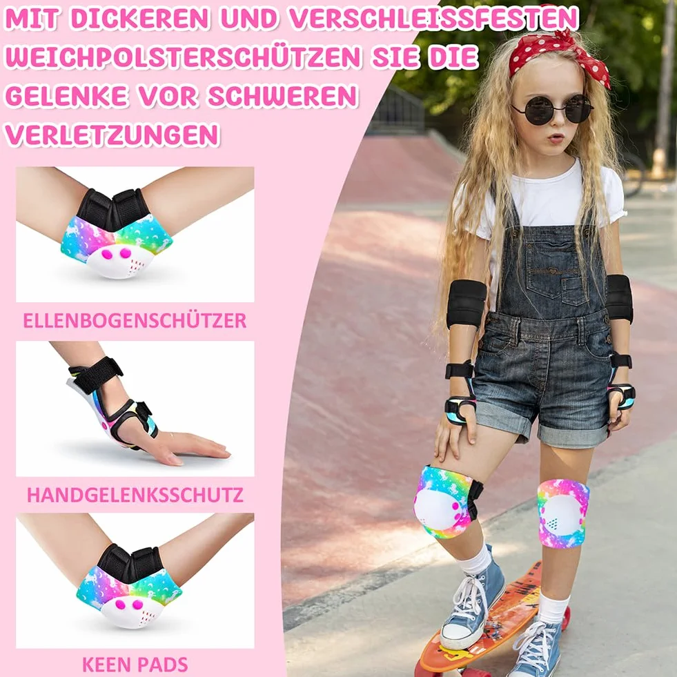 Kit Protection Roller Enfant Fille Genouillère Coude Poignet Ajustable Skateboard
