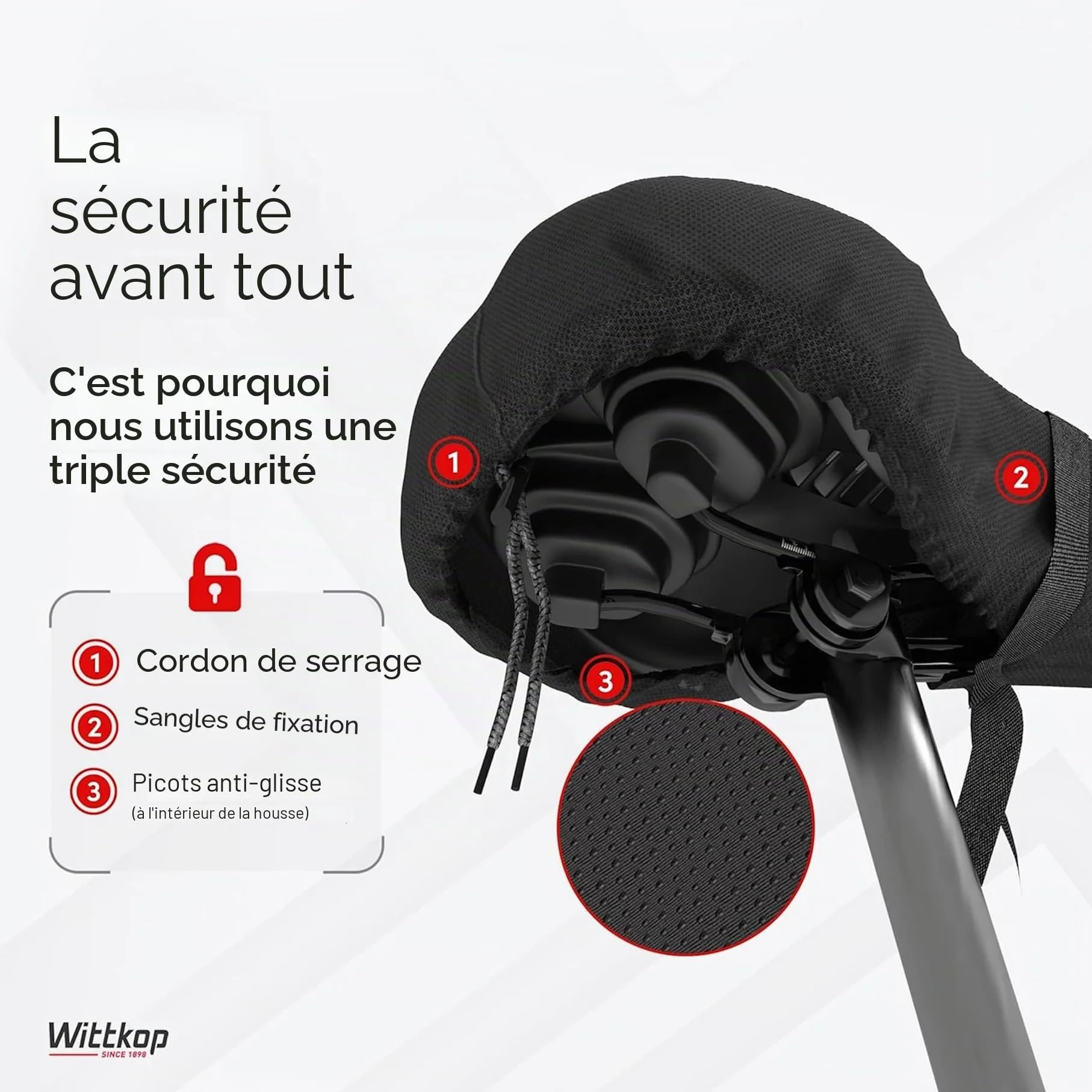 WITTKOP Coussin de Selle de Vélo en Mousse à Mémoire de Forme Ergonomique à 3 Zones
