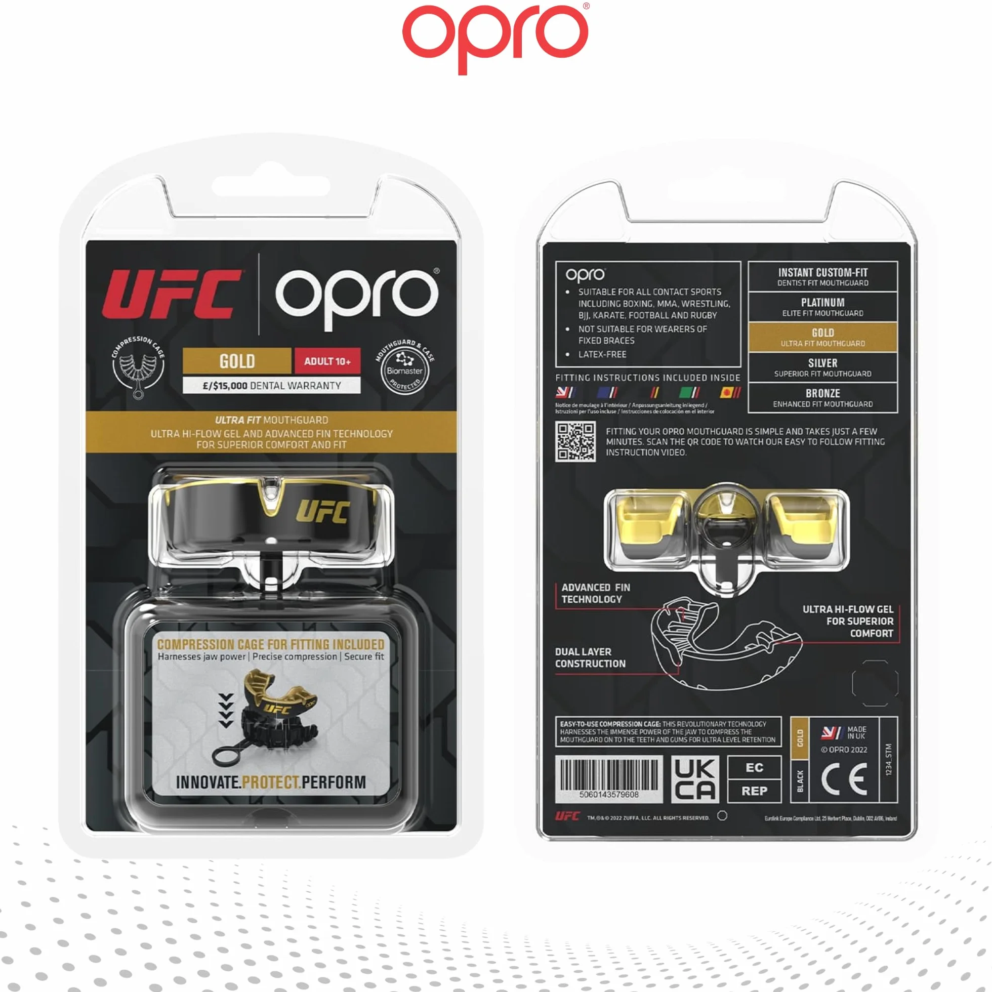 OPRO Protège-dents Niveau Or – Boxe, MMA, Rugby, Hockey – Adultes et Enfants – Facile à Mouler