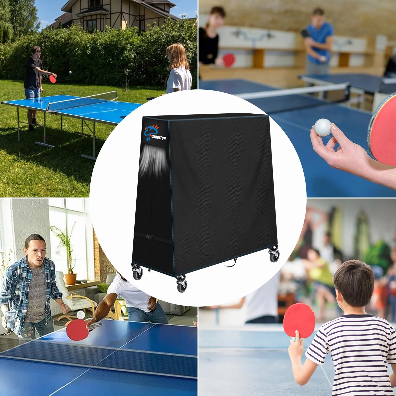 SIRUITON Housse de table de tennis de table 500D imperméable 173x77x158cm