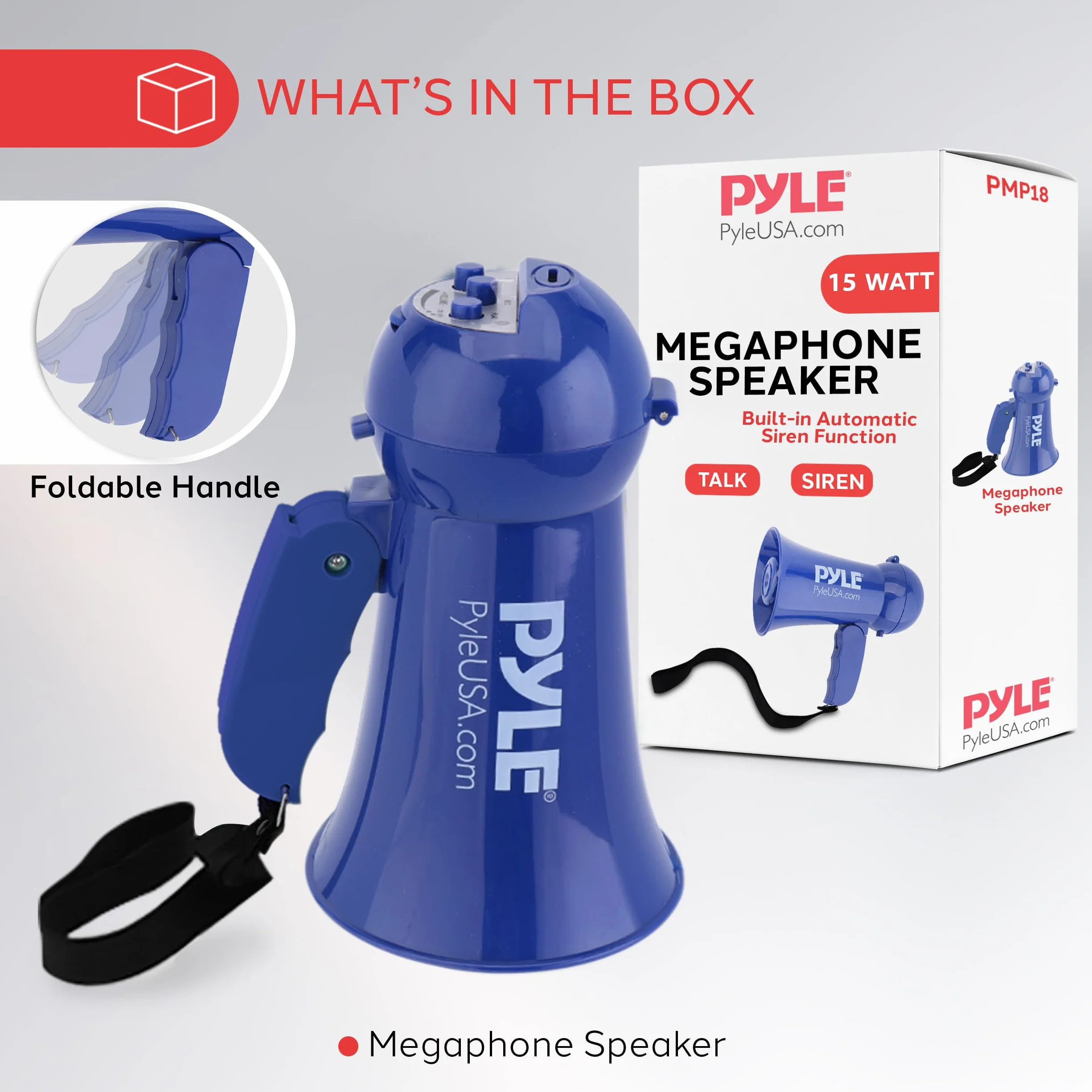 Pyle Mégaphone Portable à Piles avec Sirène Intégrée et Microphone Dynamique, Bleu Marine