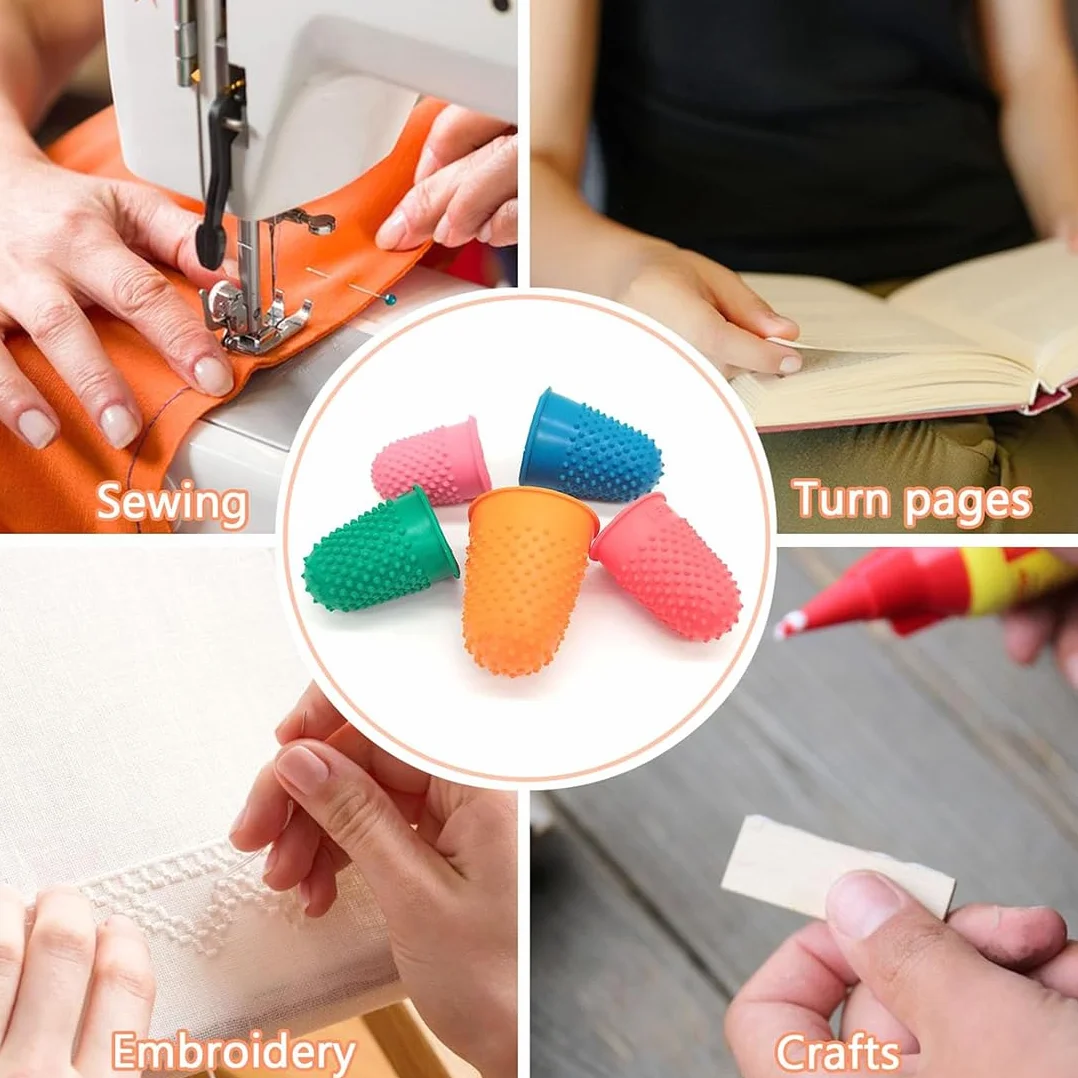 Doigtiers en Caoutchouc, Bout de Doigt Silicone, Protège-Doigts en Caoutchouc, Coussins de Doigts en Silicone, 10 Pièces, 5 Couleurs, 5 Tailles