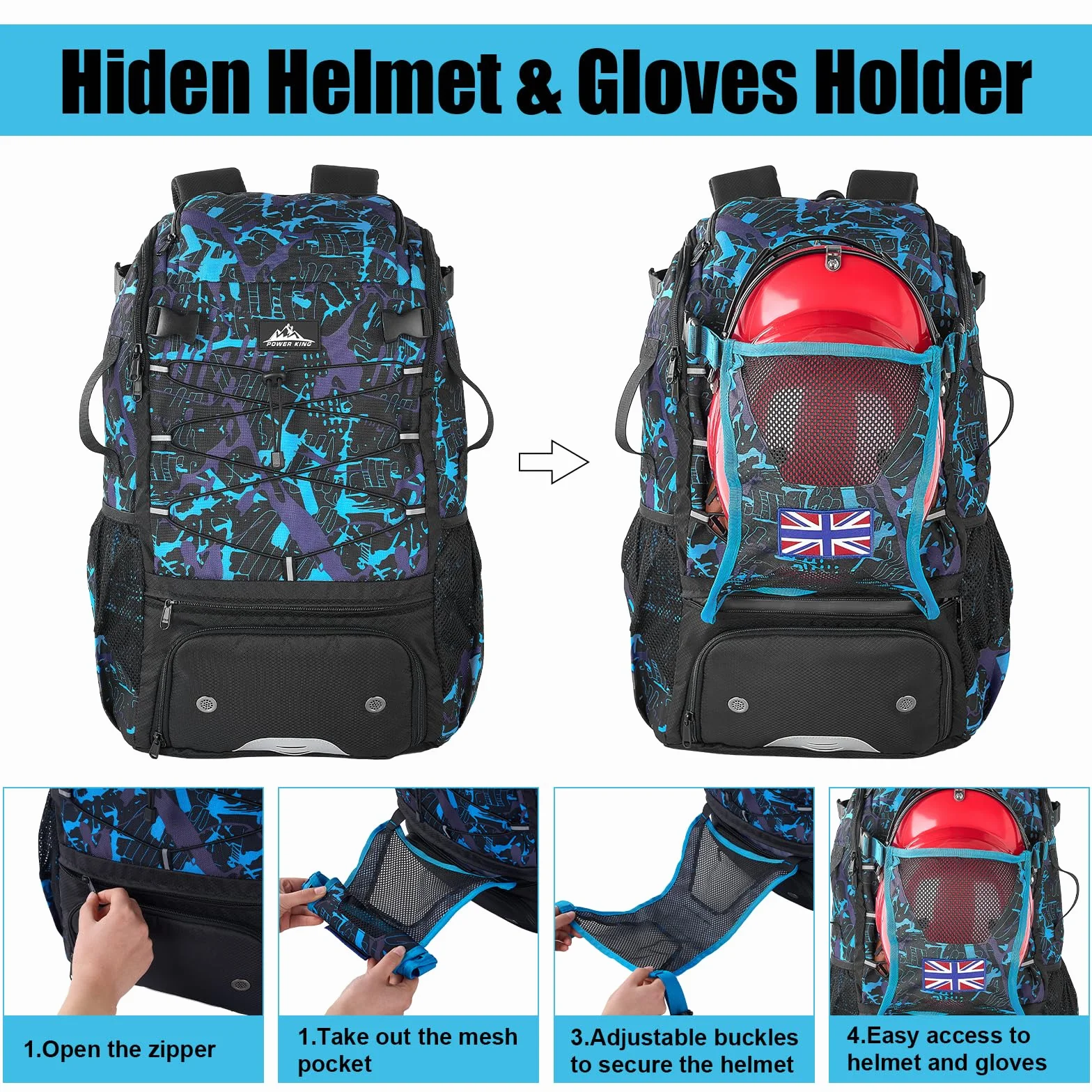 Power King 45L Youth Baseball Bat Bag Large Capacity Backpack with Shoe Compartment Fence Hook Helmet Holder