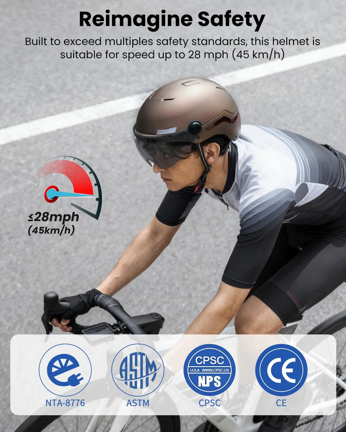 ILM Casque Velo Homme Femme Trotinette Electrique Adulte Visiere Lumiere LED Clignotant Feu Stop Homologue NTA-8776 MB101L