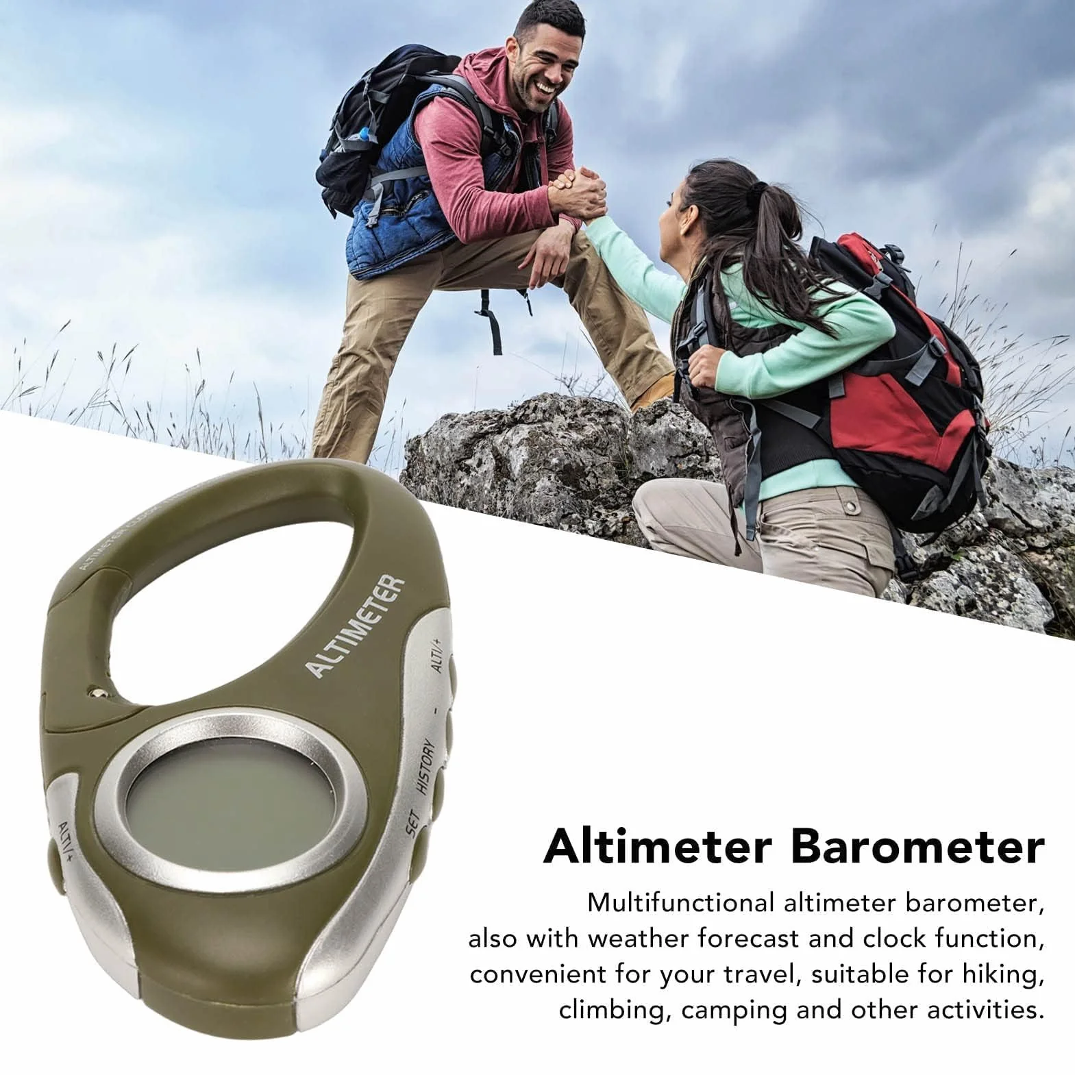 Altimètre Numérique avec Rétroéclairage, Baromètre Multifonctionnel, Thermomètre, Moniteur d'Altitude pour l'escalade, Camping, Sports de Plein Air