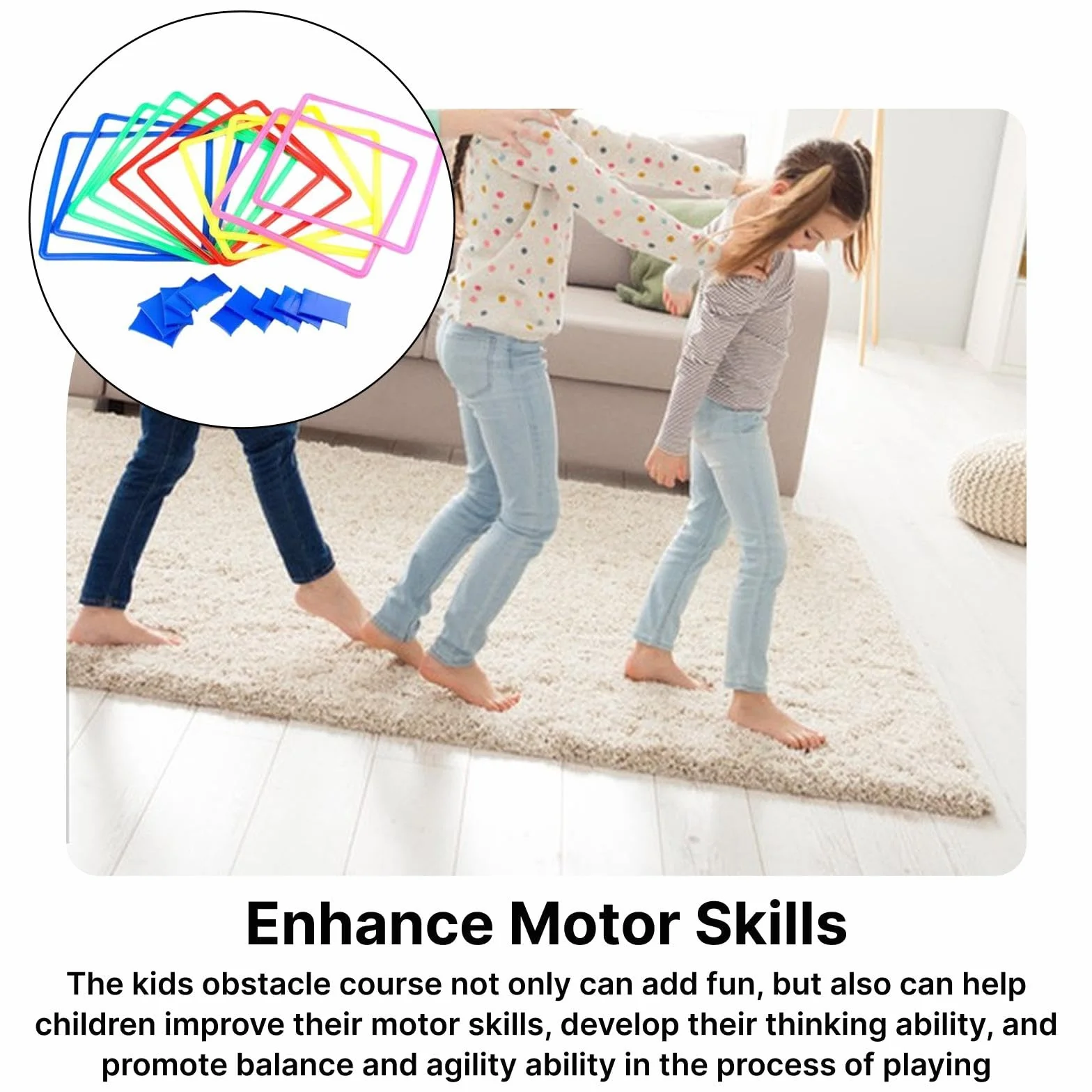 Jeu de Marelle Anneaux d'Agilité Sauts Entraînement Motricité Sac de Rangement PP Résistant Enfants Adultes