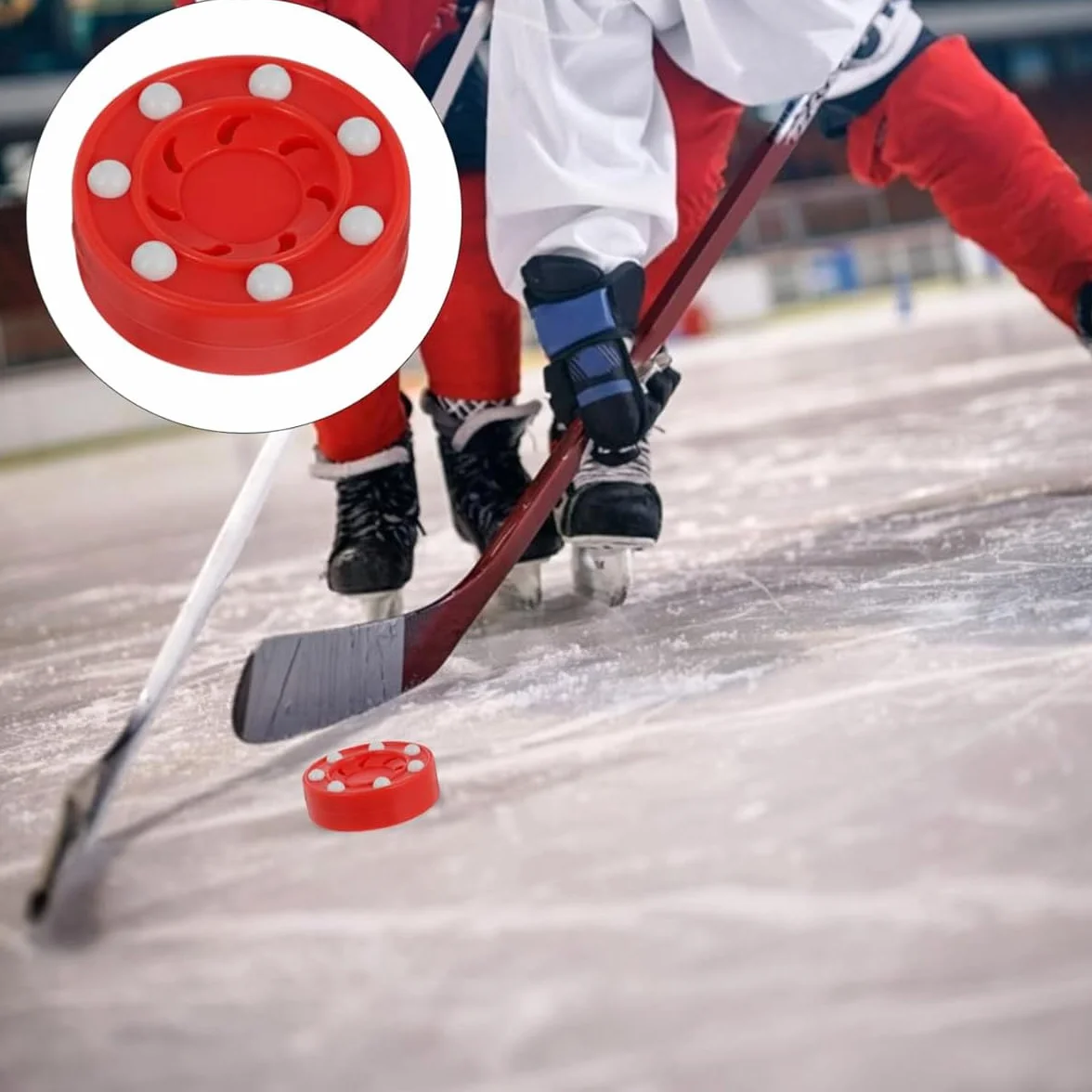 Palet de Hockey sur Route pour Entraînement, Roller Hockey Jeu d'Entraînement, Intérieur Extérieur Rouge