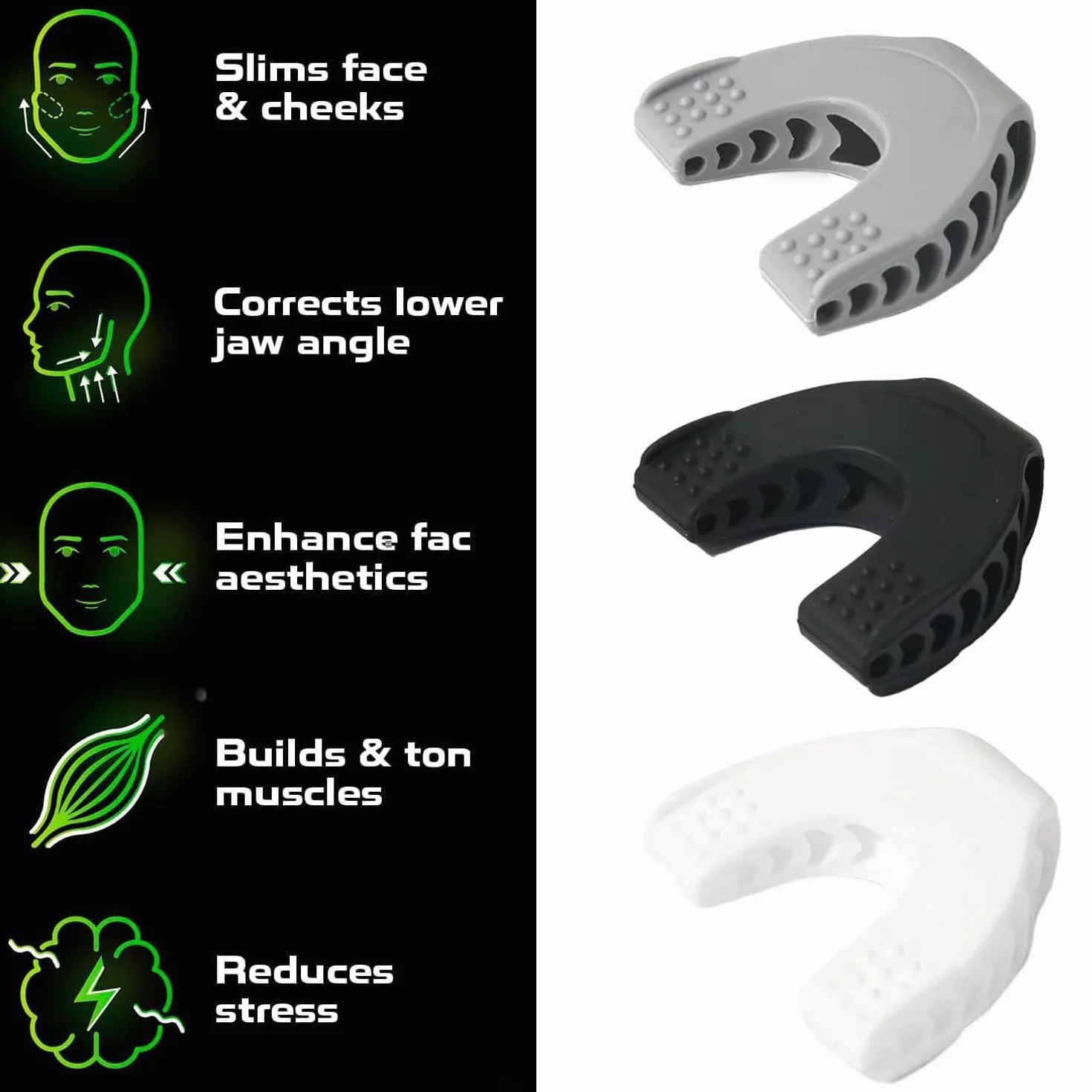 Exerciseur de Mâchoire en Silicone, Jawline Trainer, 3 Pièces