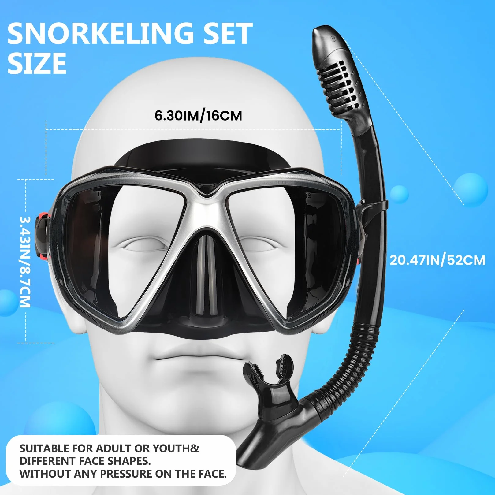 Masque de plongée HD 180° Vue Panoramique Anti-Buée Anti-Fuite pour Adultes Enfants