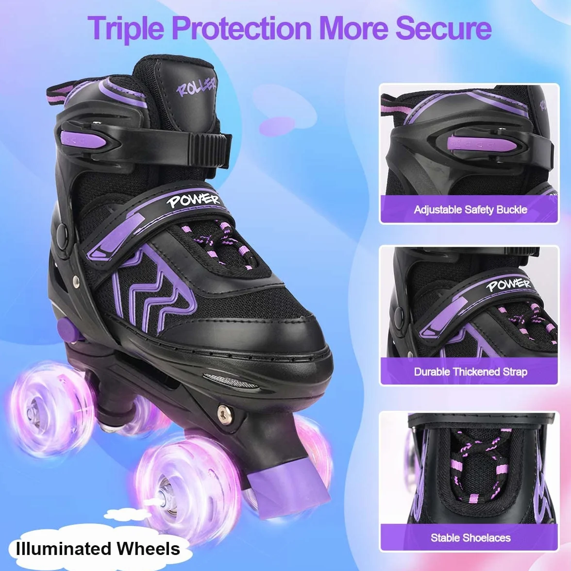 Patins à roulettes réglables pour Enfants avec Roues Lumineux Rollers Quad Filles Garçon