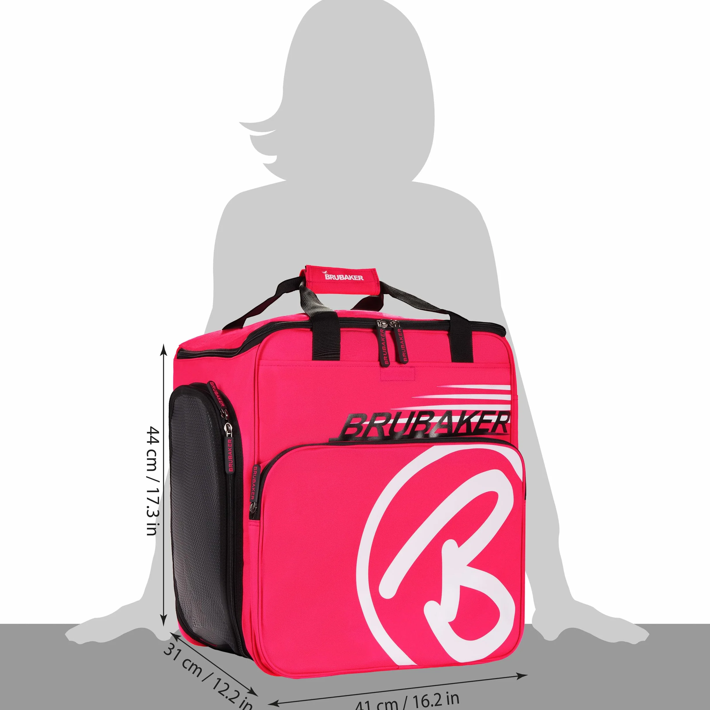 BRUBAKER Set de Ski Champion 170 cm Fuchsia Fluo Blanc Housse à Skis et Sac à Chaussures
