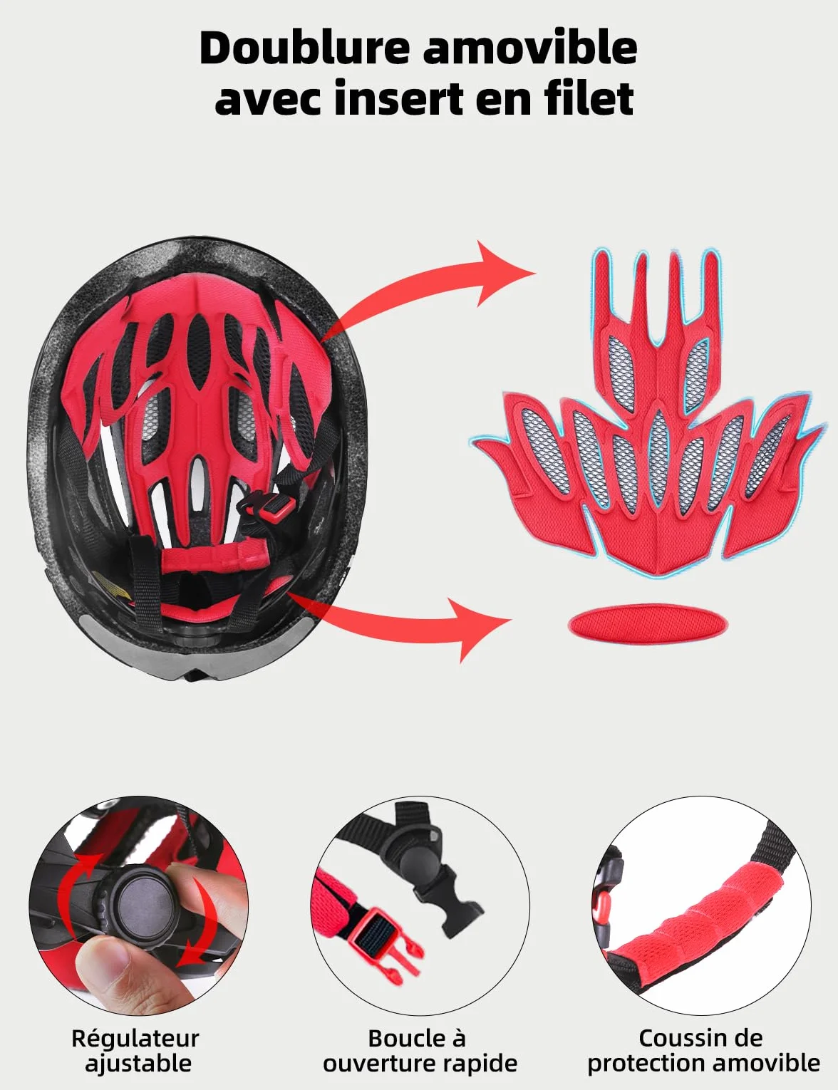 Shinmax Casque Vélo Homme Femme avec Lumière USB Visière Magnétique Certifié CE 57-62CM RC-049
