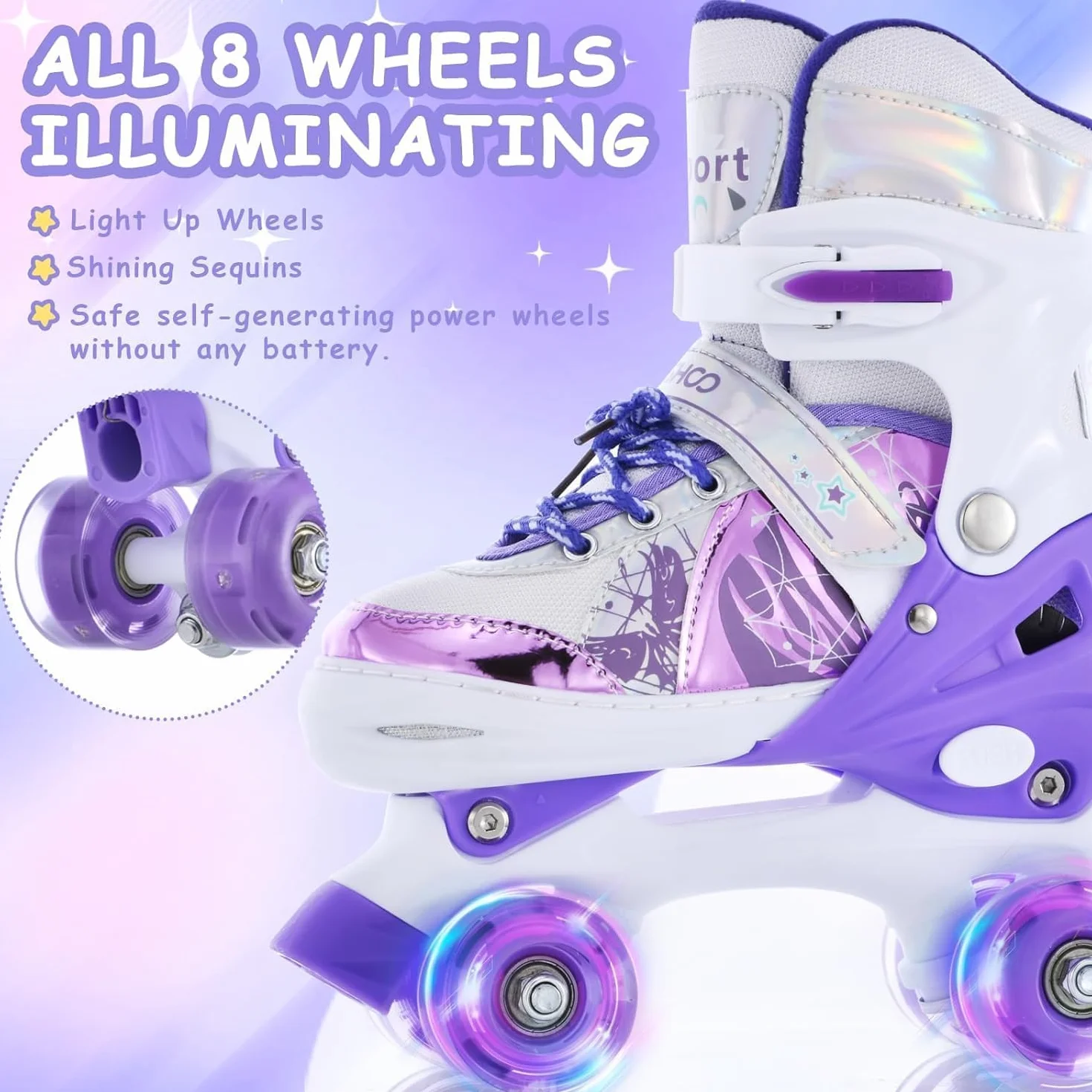 TOMSHOO Patins à roulettes Fille, Roller Enfant LED Lumineuse Roues, Rollers Quad Taille Réglable