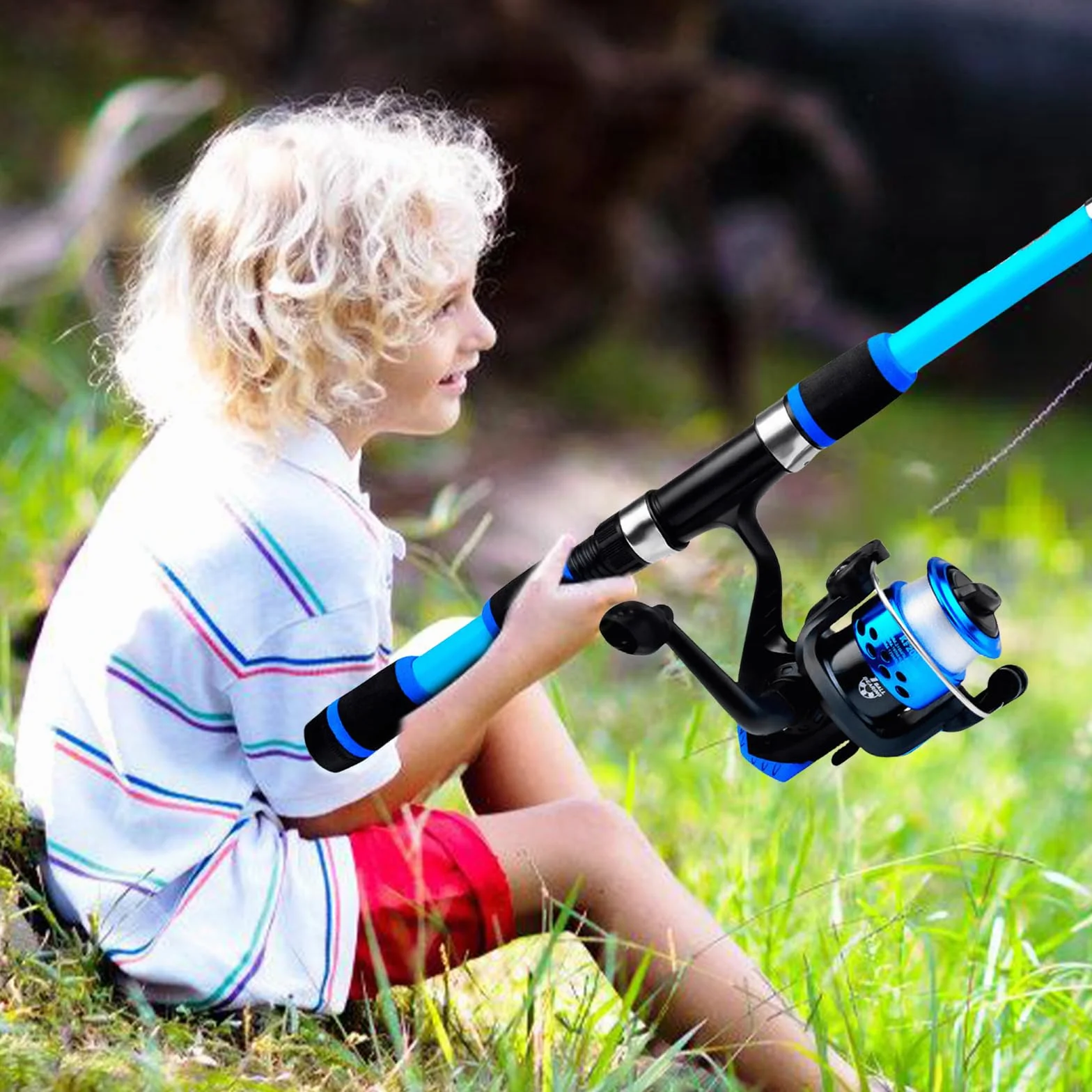 Kit de pêche pour enfants canne télescopique 1,8 m moulinet appât 3-10 ans