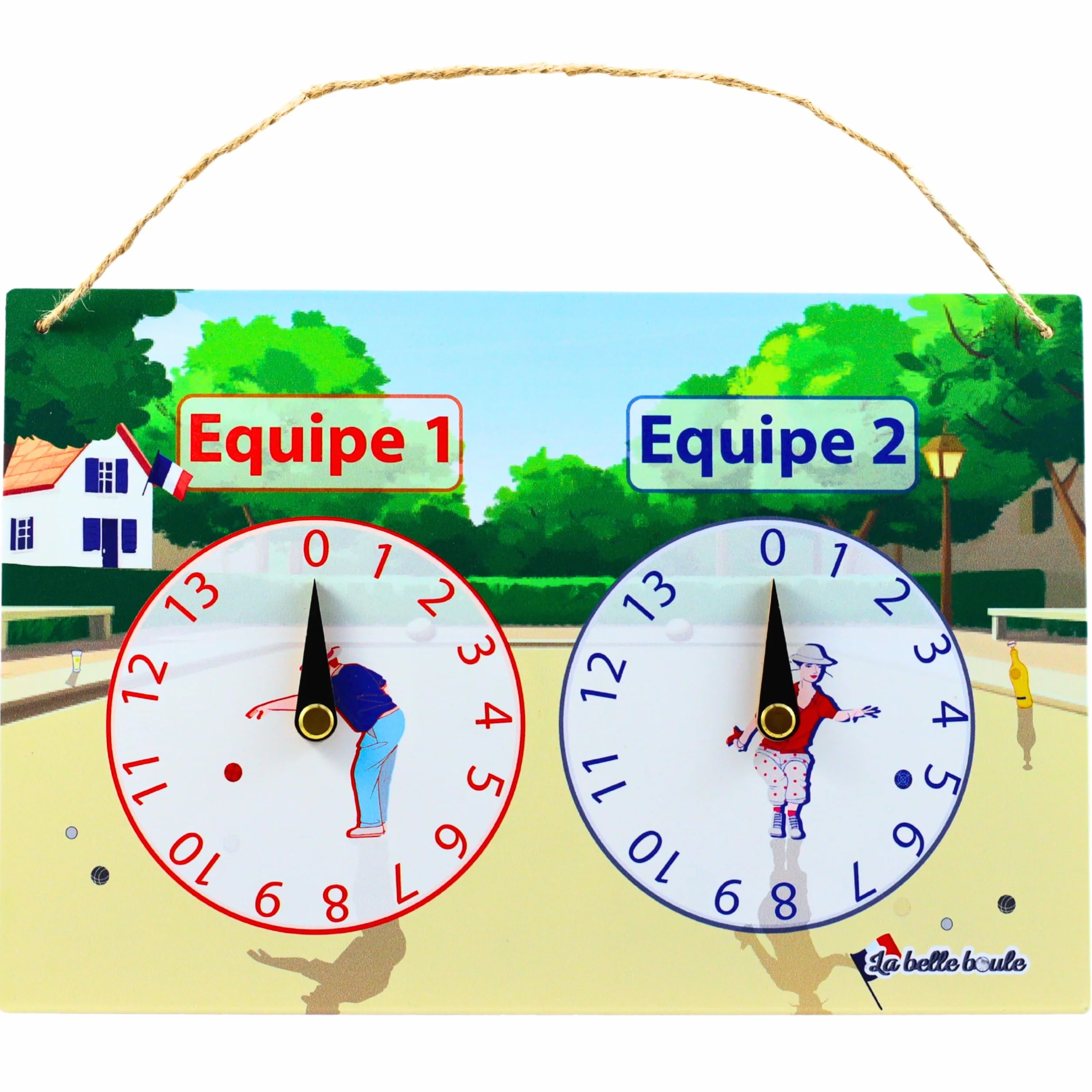 La Belle Boule Compteur de Score Pétanque 30x20cm Étain Vintage Plaque Métal Aiguilles Pivotantes 2 Équipes