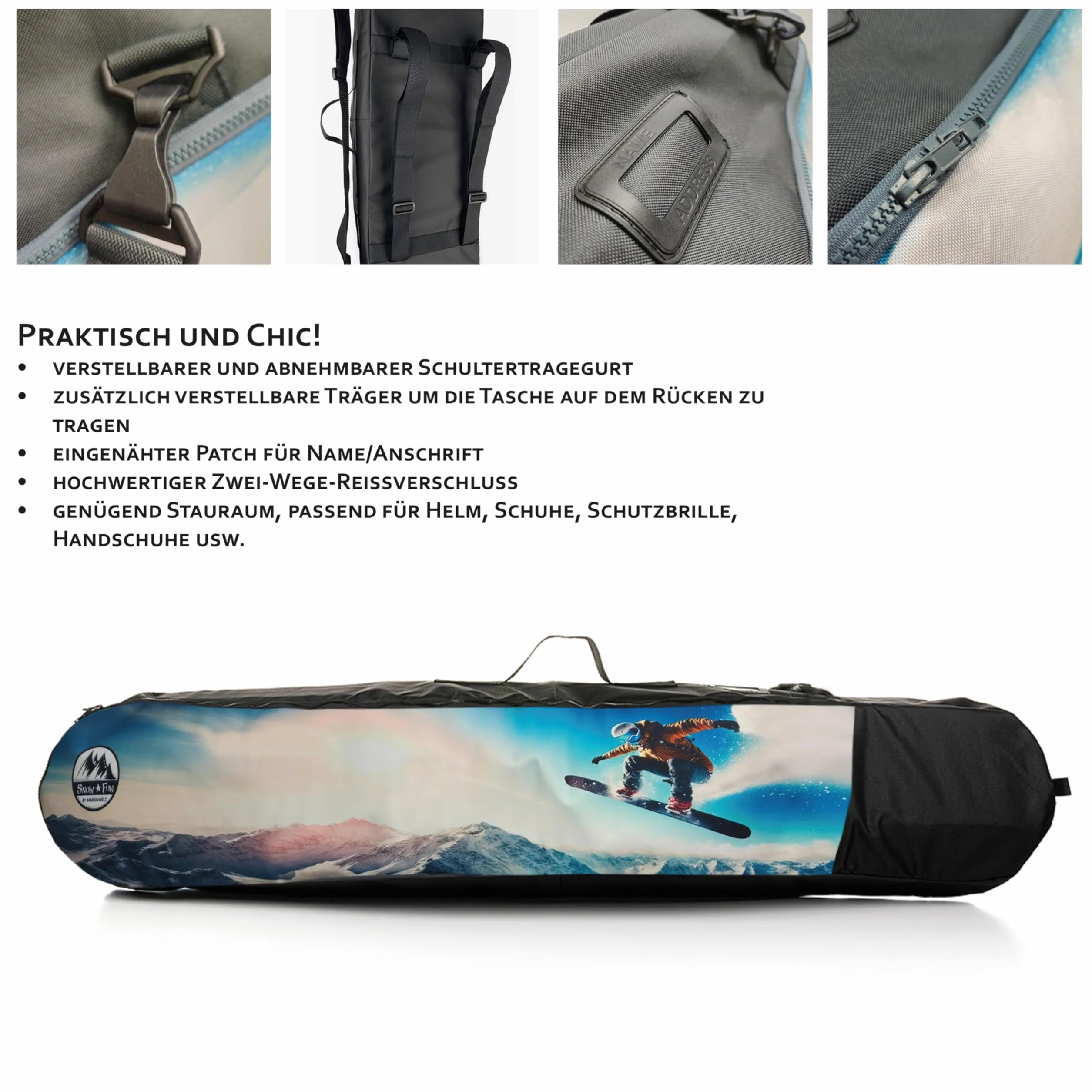 Sac de snowboard pour enfant BambiniWelt avec casque, lunettes et gants