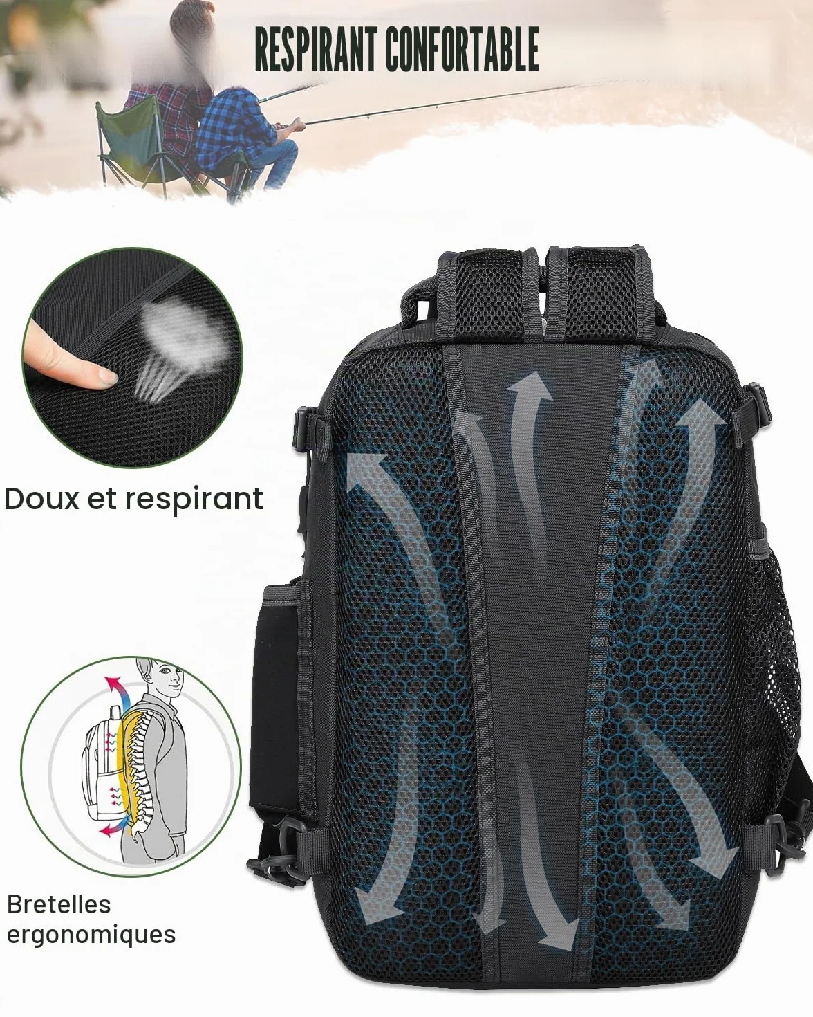 Sac à dos de pêche 2 en 1 25 l avec support pour canne à pêche tactique militaire