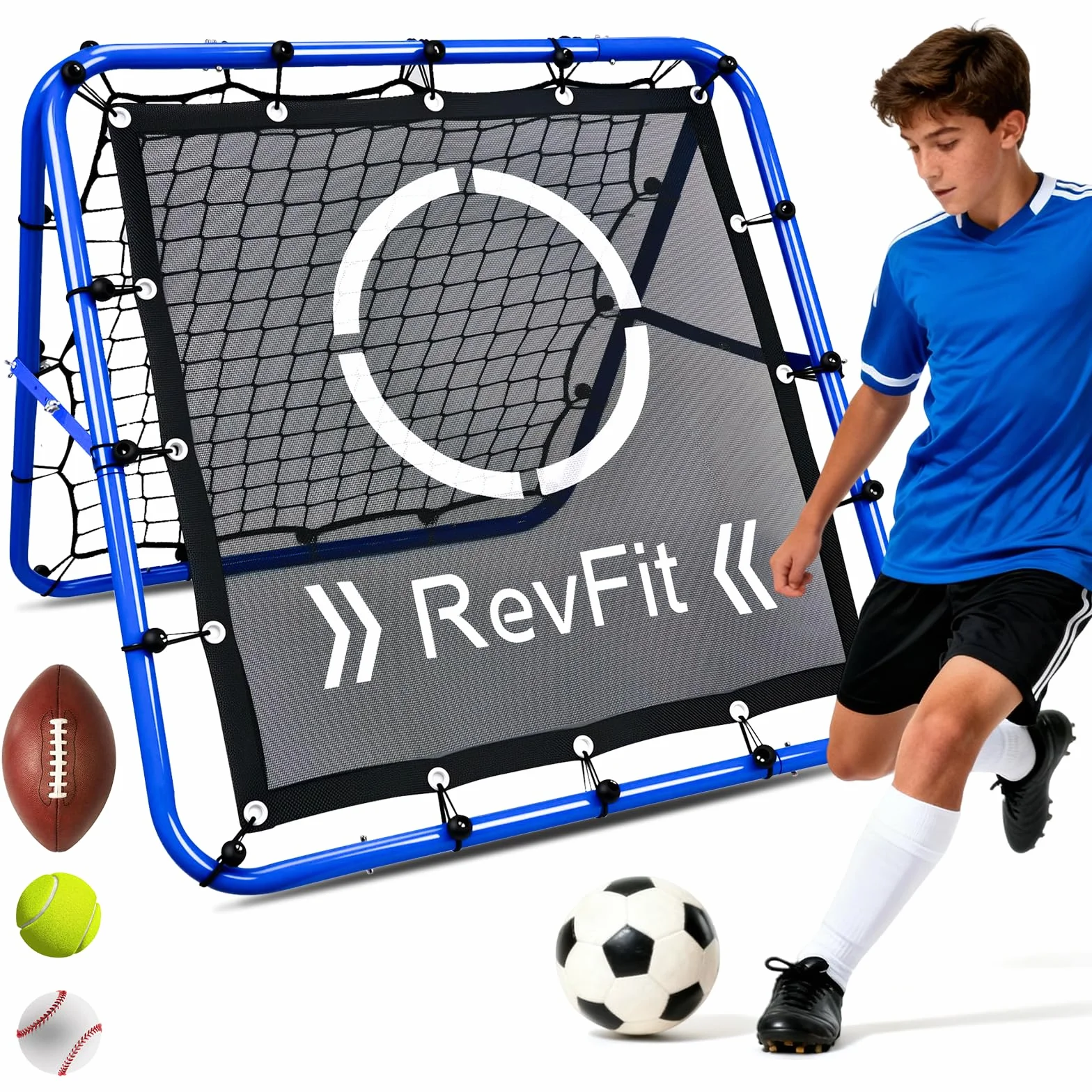 Filet de rebond football réglable double face avec cible acier robuste 80/100/120 cm