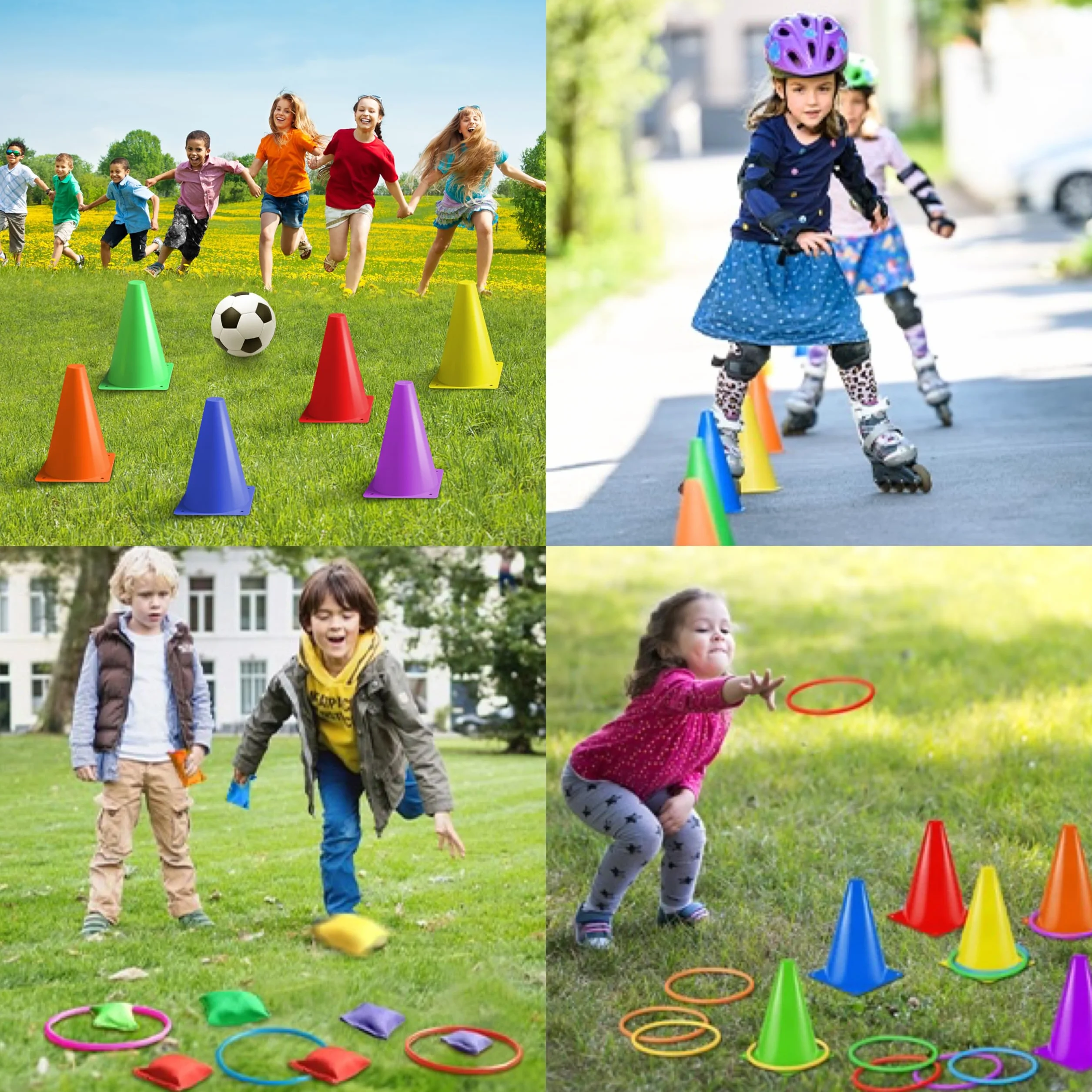 Ensemble de Jeux de Carnaval 3 en 1, Cônes en Plastique Souple, Sacs de Haricots, Jeux de Lancer d'Anneaux, Jeux de Plein Air pour Enfants