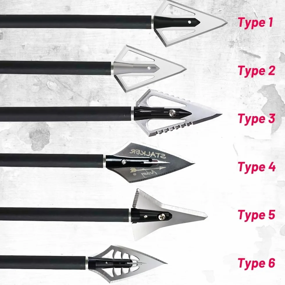 Têtes de Flèches en Acier 100-125 Grains pour Arc à Poulies et Recurve, Lot de 6, Argent Noir