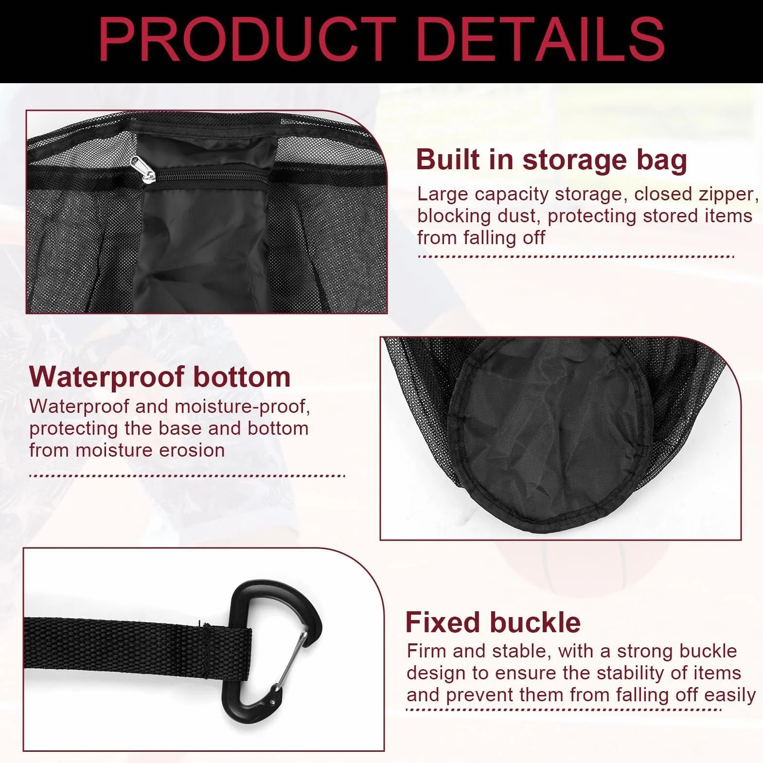 Sac à Ballon Portable avec Filet pour Basket-Ball, Football, Volleyball - Gris