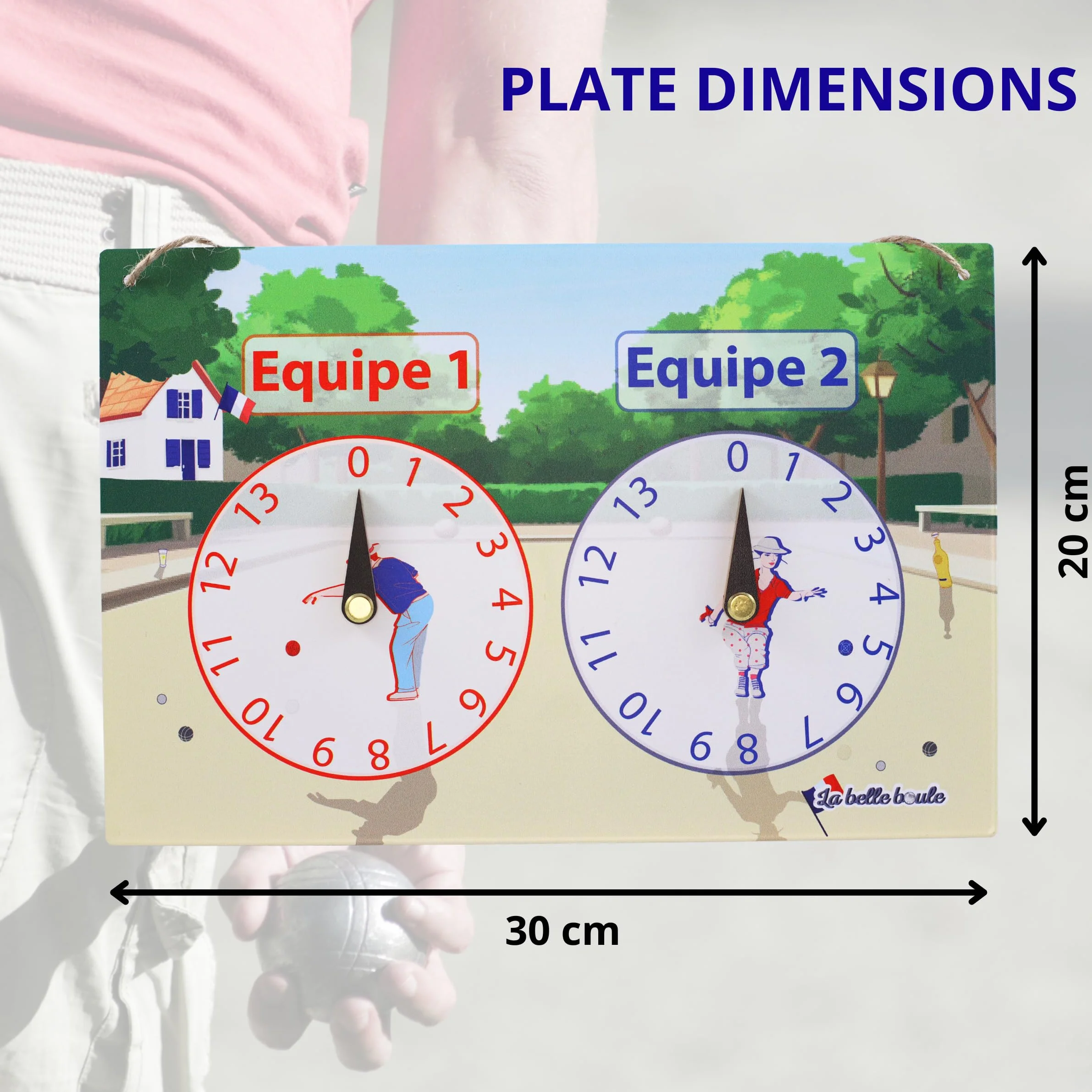 La Belle Boule Compteur de Score Pétanque 30x20cm Étain Vintage Plaque Métal Aiguilles Pivotantes 2 Équipes