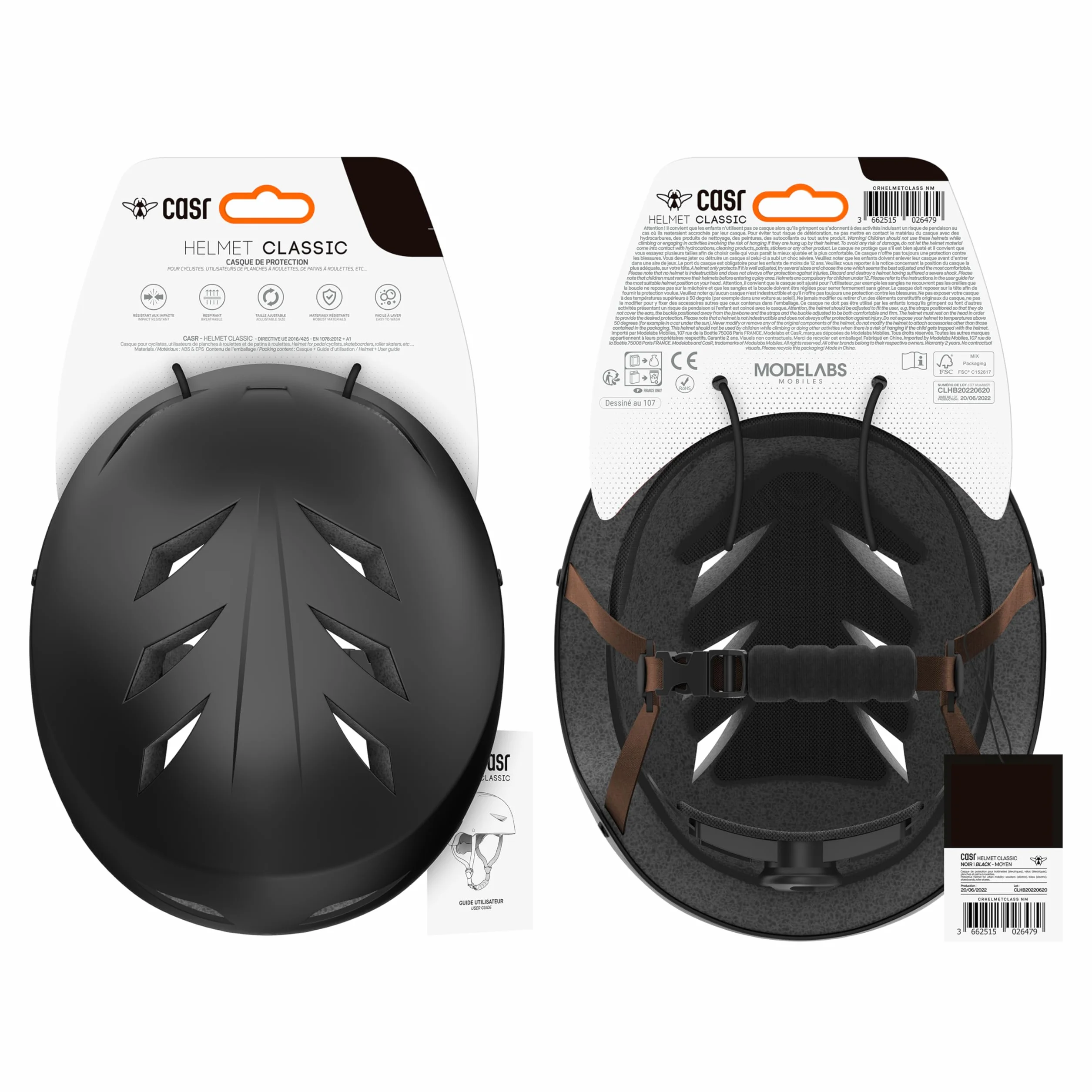 Casque Vélo Enfant CASR Classic - Léger, Taille Ajustable, Certifié EN1078, Noir Mat, Taille S