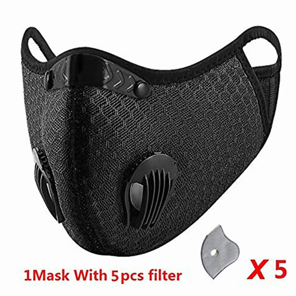 Masque de cyclisme réutilisable avec filtre à charbon actif, noir