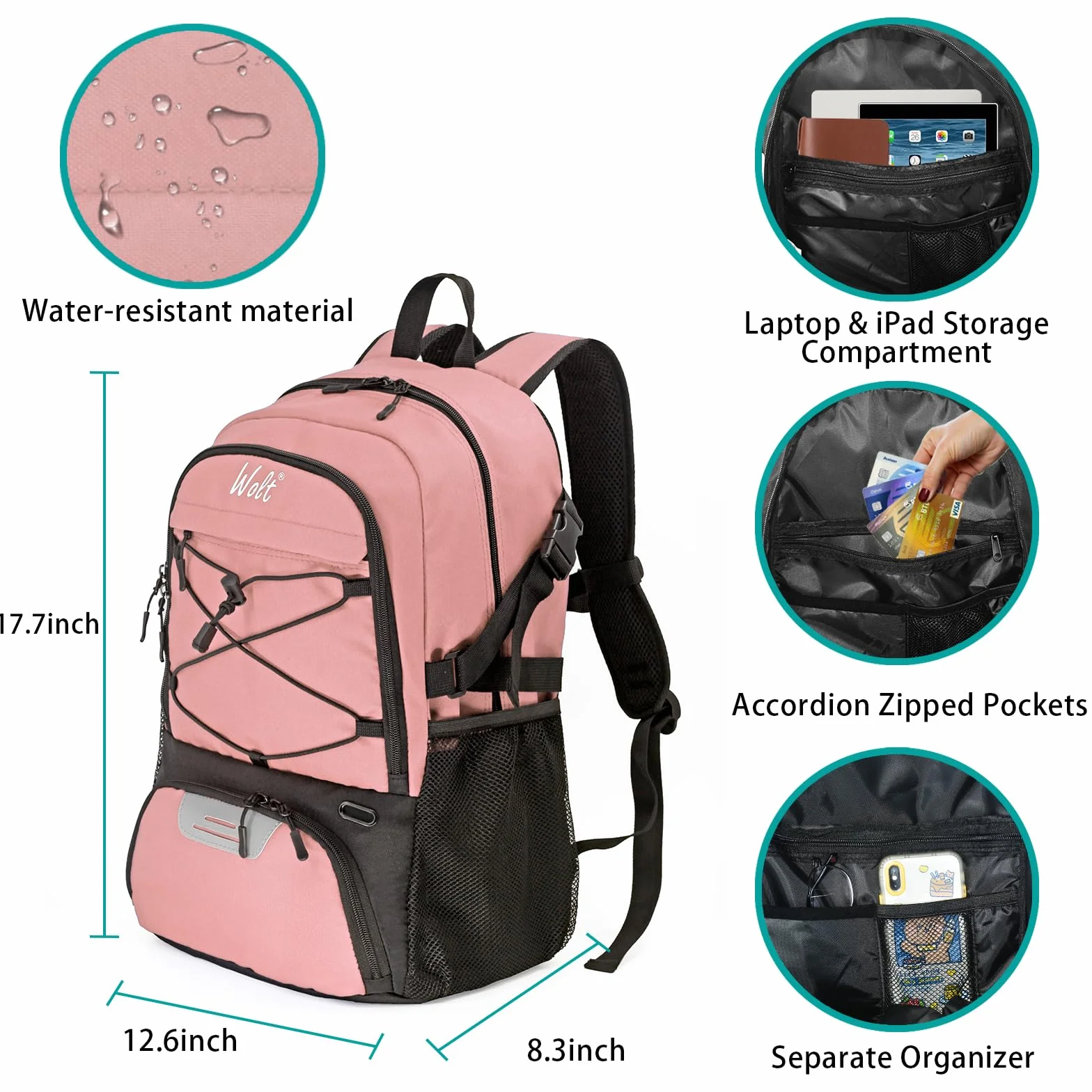 WOLT Sac à Dos de Football avec Compartiment à Chaussures et Porte-Ballons