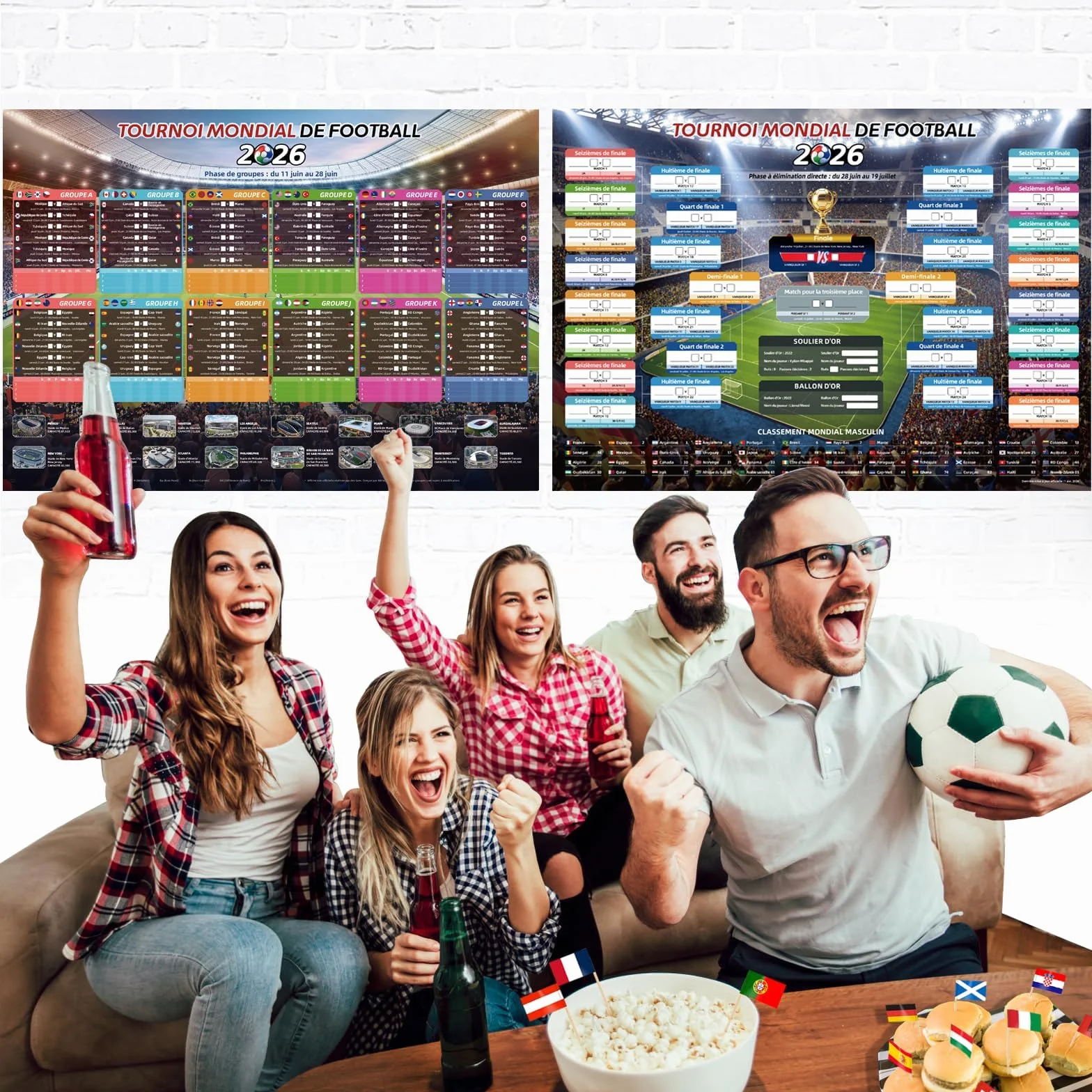 AhfuLife Calendrier Coupe du Monde de Football 2026 A2 Poster 48 Équipes Phase de Groupes Résultats Finale 42x59,4 cm