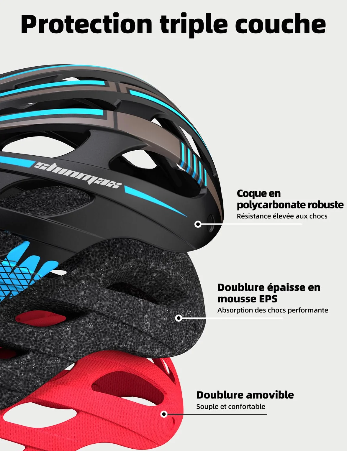 Shinmax Casque Vélo Homme Femme avec Lumière USB Visière Magnétique Certifié CE 57-62CM RC-049