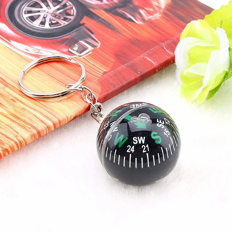 Porte-clés Boule 28 mm Boussole Liquide Mousqueton Thermomètre Randonnée Camping Survie Plein Air